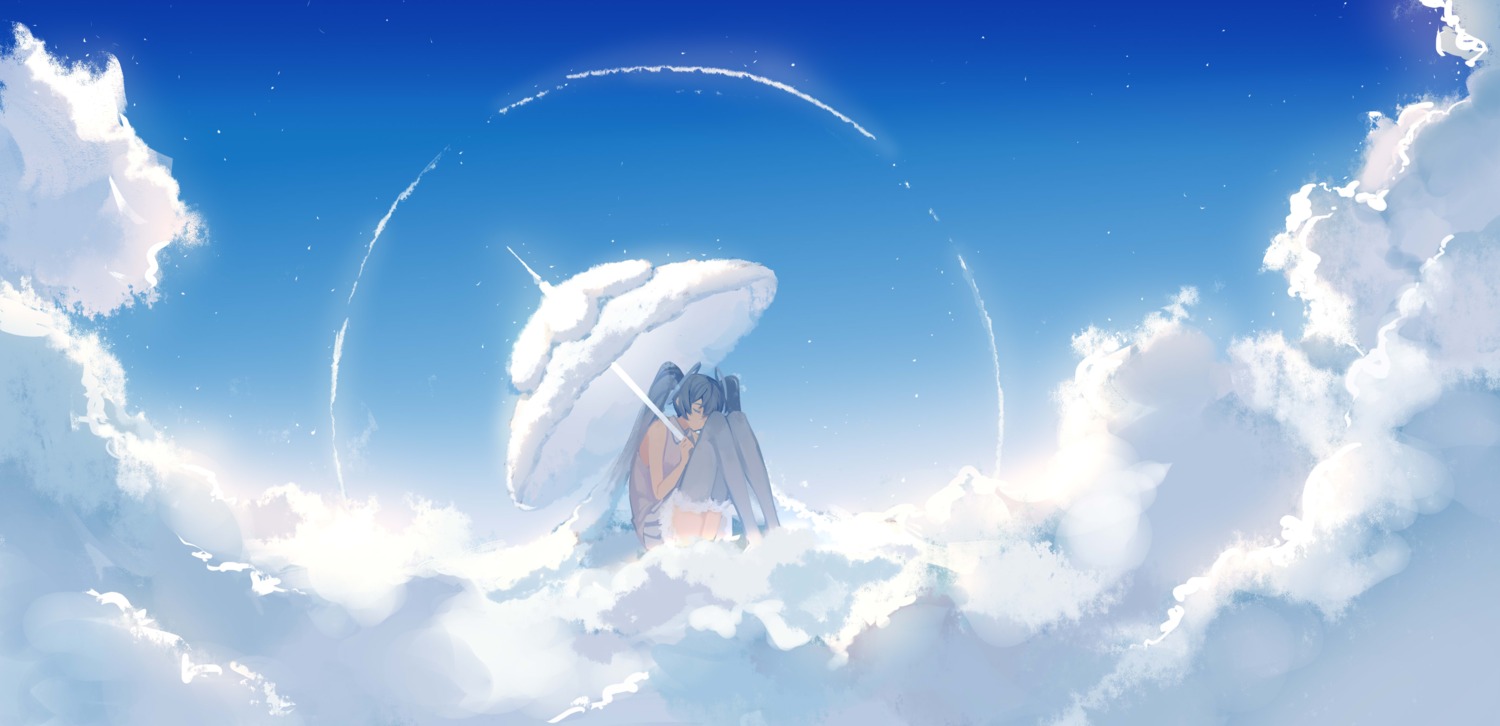 hatsune_miku, kazenemuri, skirt_lift, thighhighs, umbrella, vocaloid