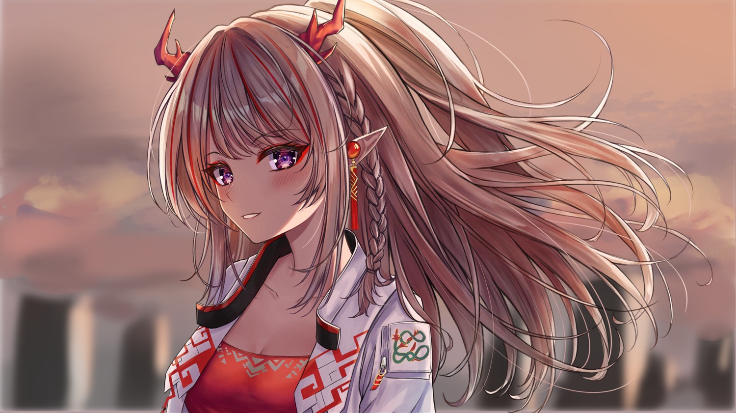 arknights, atychi, cleavage, horns, nian_(arknights), pointy_ears