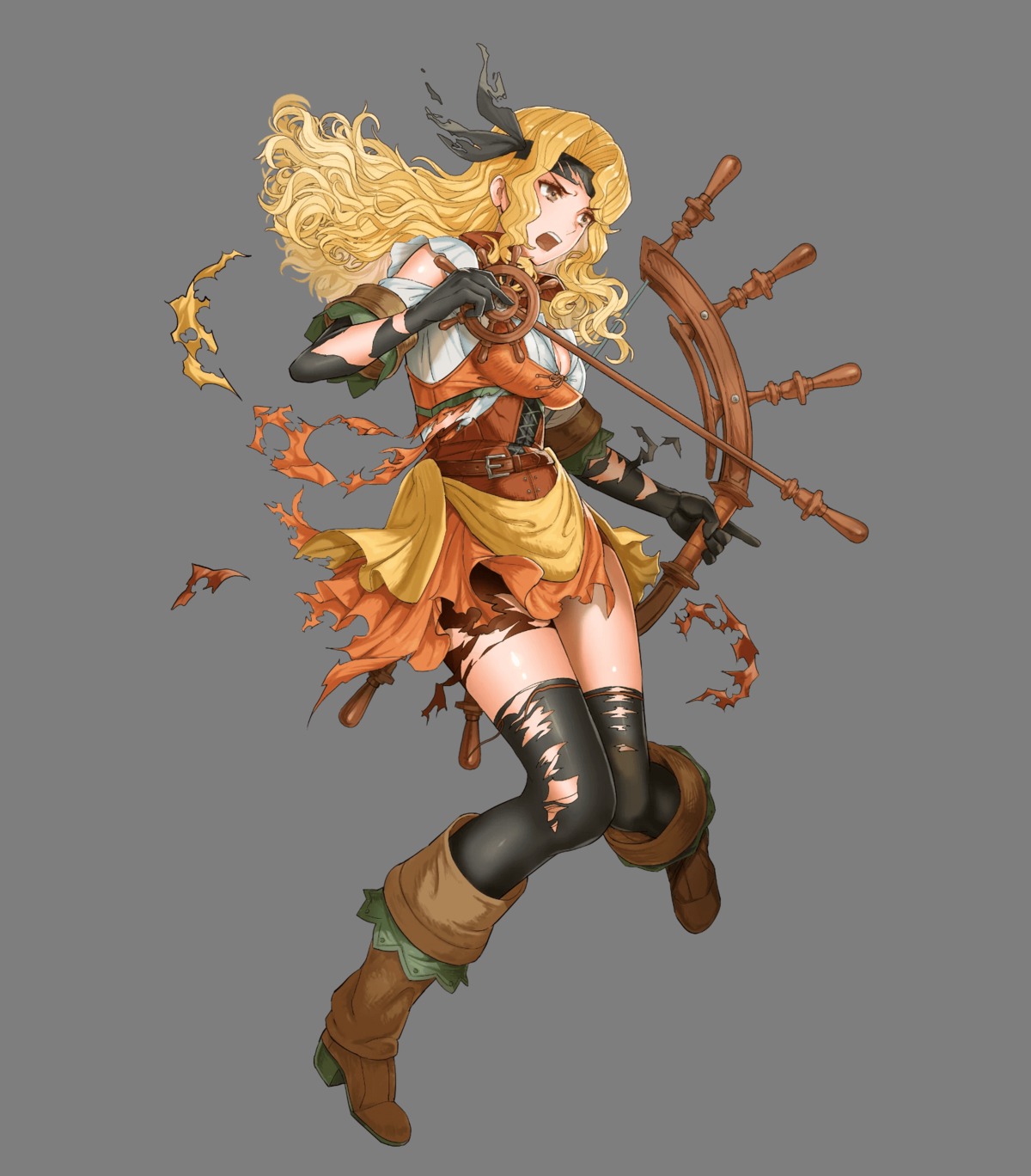 bike_shorts, brigid_(fire_emblem), dress, fire_emblem, fire_emblem:_seisen_no_keifu, fire_emblem_heroes, heels, might_o, nintendo, open_shirt, pirate, thighhighs, torn_clothes, transparent_png, weapon