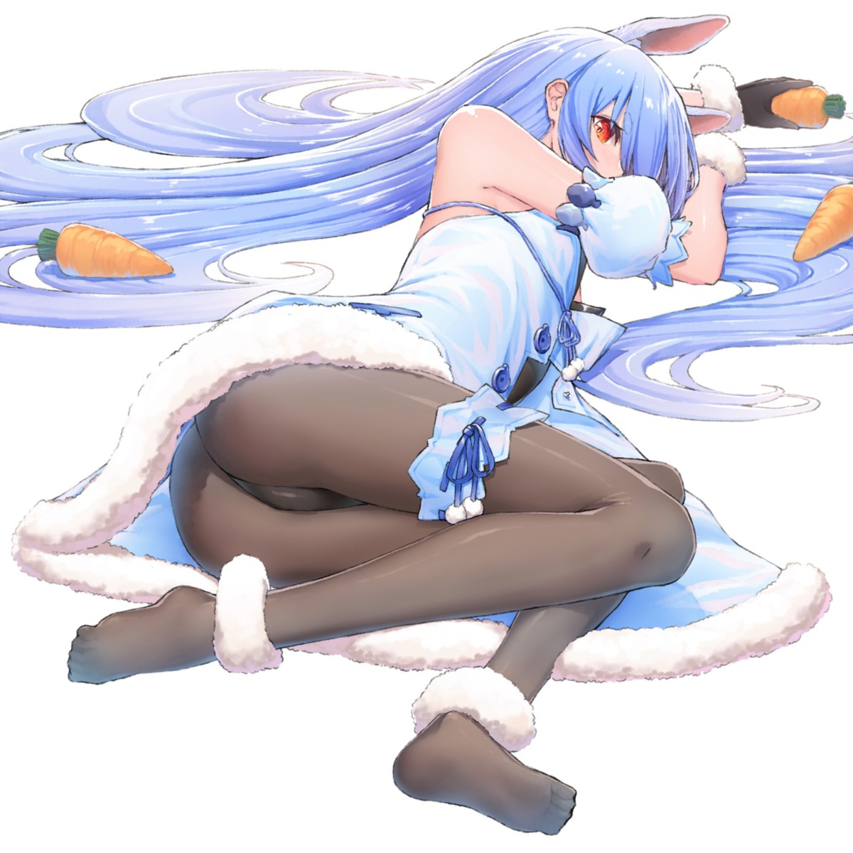 animal_ears, ass, bunny_ears, bunny_girl, feet, garter, hololive, pantyhose, tihoro1609, usada_pekora