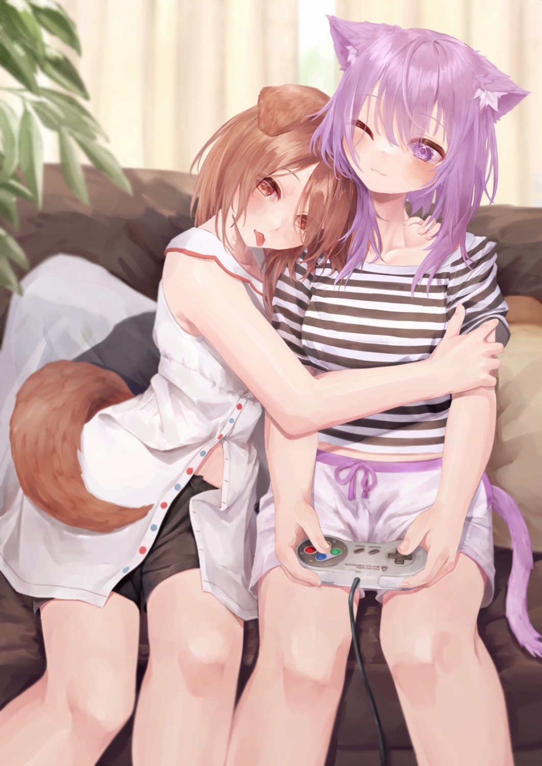 animal_ears, hololive, hololive_gamers, inugami_korone, inumimi, nanome_to, nekomata_okayu, nekomimi