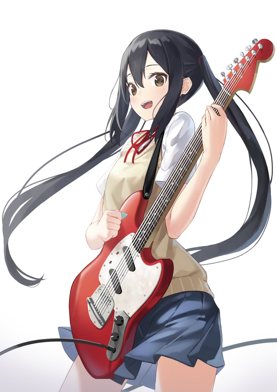 guitar, k-on!, kimyo, nakano_azusa, seifuku, skirt_lift, sweater
