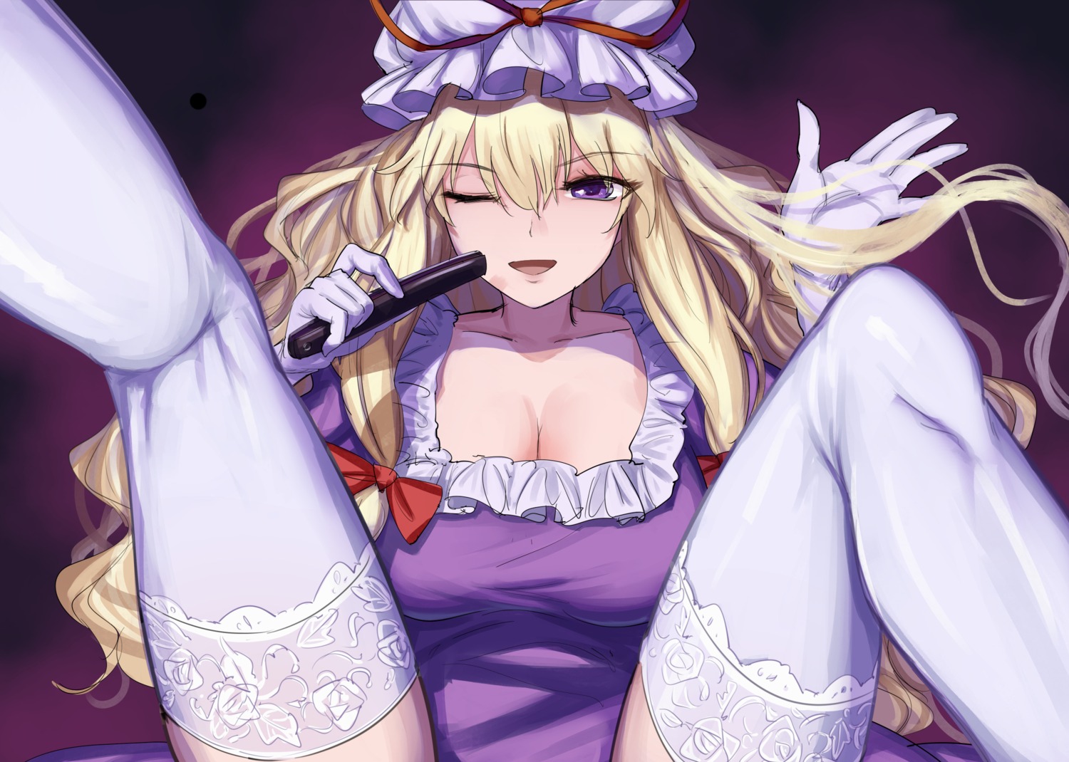 cleavage, gunnjou_yosio, thighhighs, touhou, yakumo_yukari