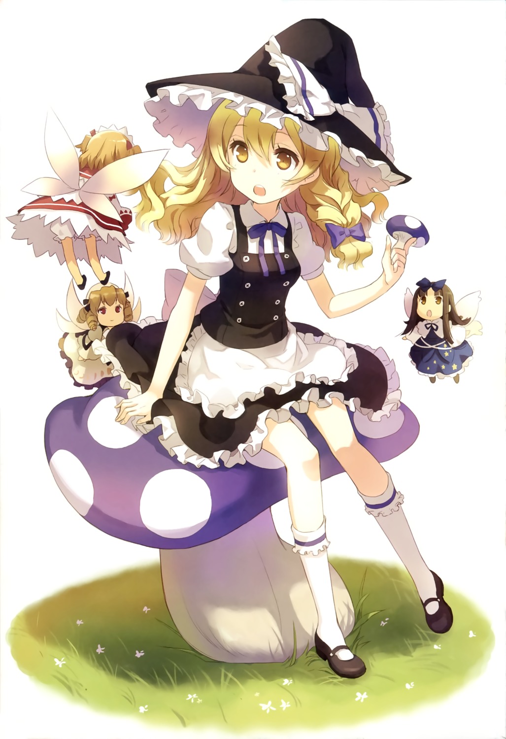 bloomers, fairy, h2so4, kirisame_marisa, luna_child, skirt_lift, star_sapphire, sunny_milk