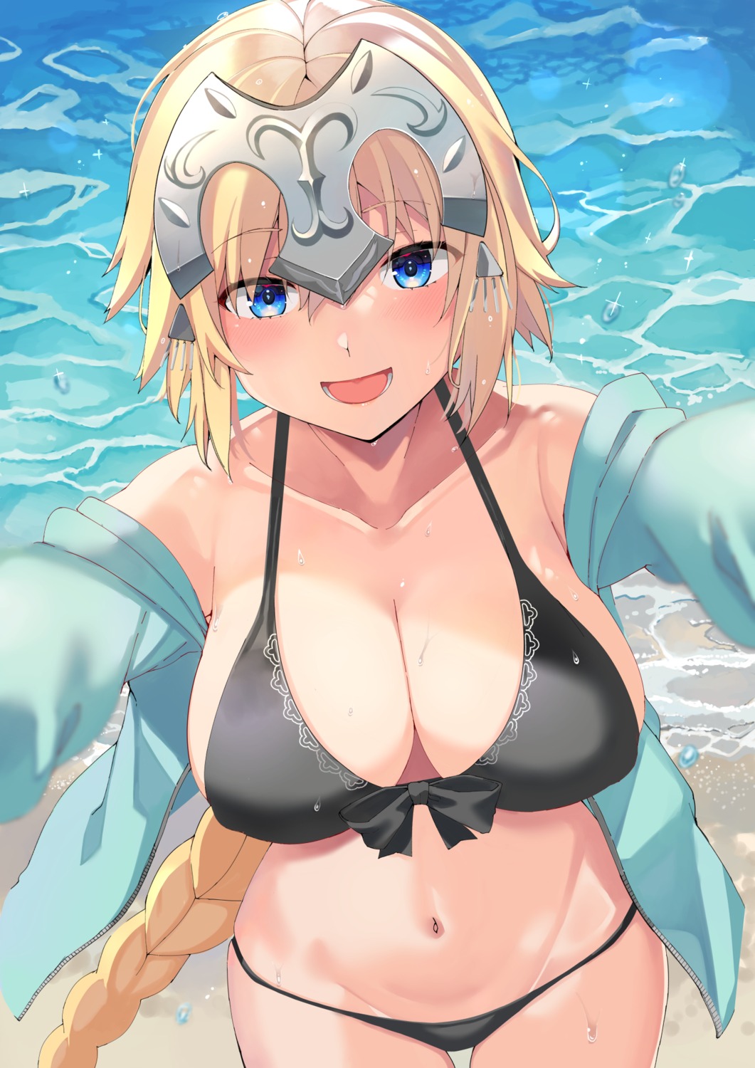 bikini, erect_nipples, fate/grand_order, jeanne_d'arc, jeanne_d'arc_(fate), nuko_(mikupantu), open_shirt, swimsuits