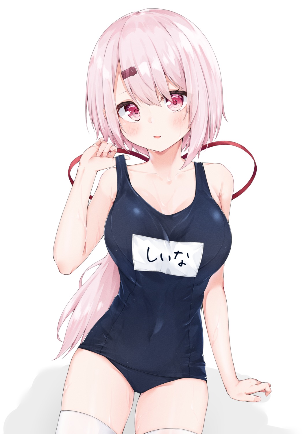 cleavage, hijouguti, nijisanji, nijisanji_gamers, school_swimsuit, shiina_yuika, swimsuits, thighhighs