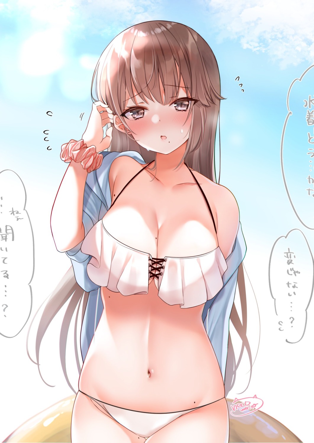 bikini, cleavage, neco_meito, open_shirt, swimsuits