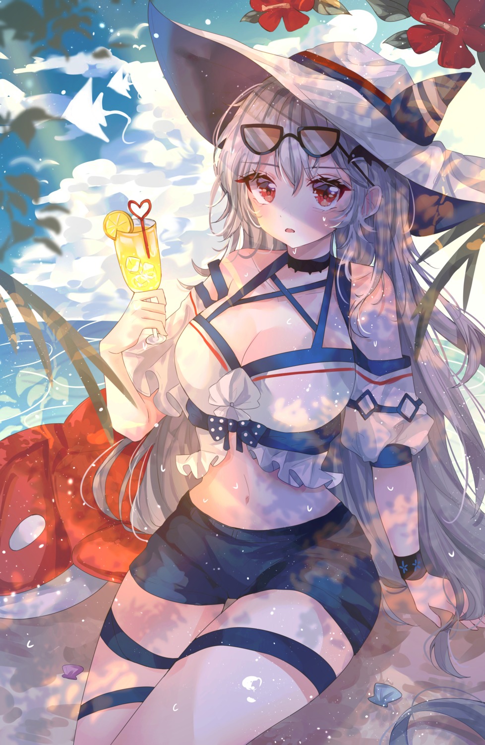 arknights, cleavage, megane, skadi_(arknights), wet, wine_(2148_wine)