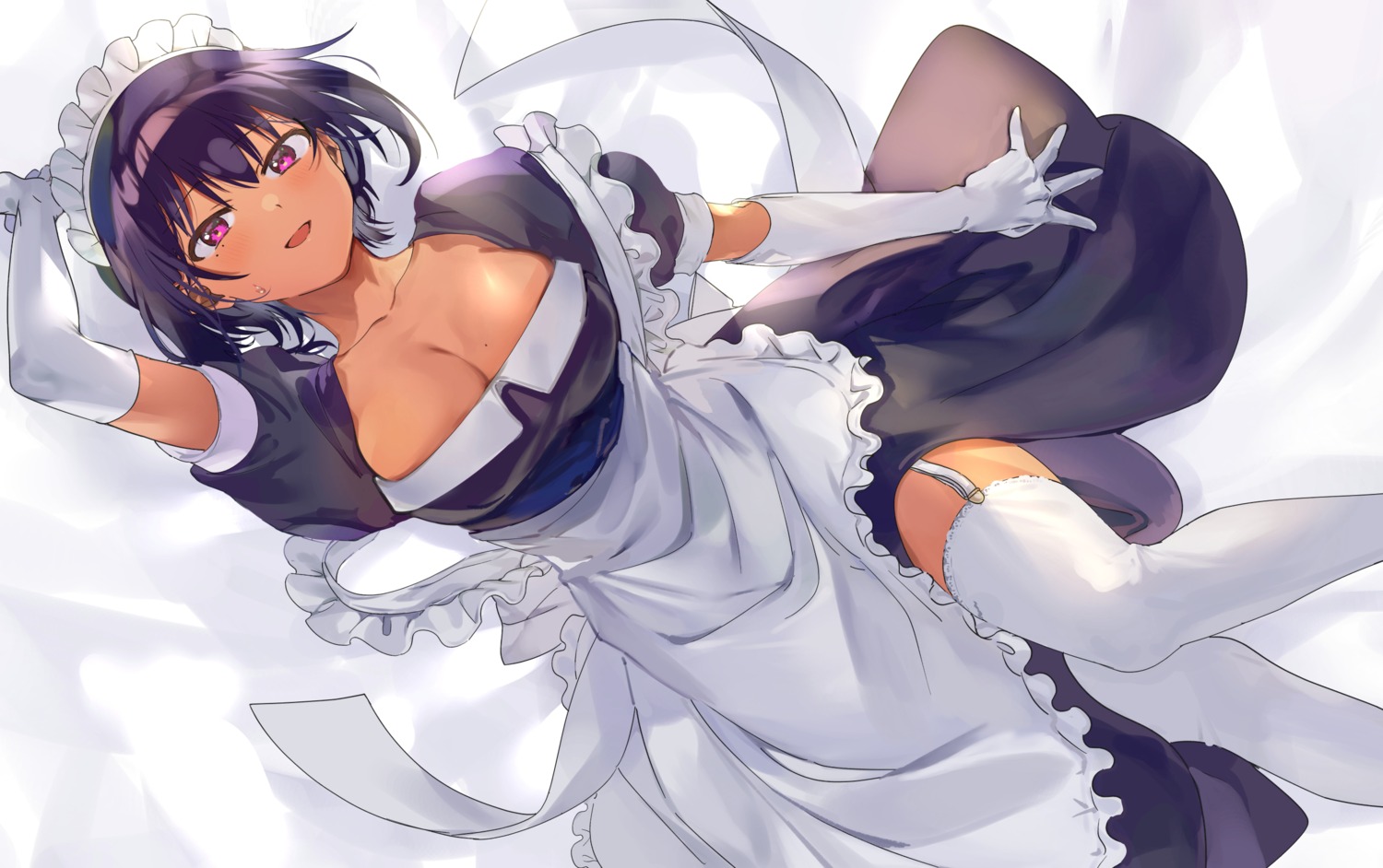 konbu_wakame, lilith_(saikin_yatotta_maid_ga_ayashii), maid, no_bra, saikin_yatotta_maid_ga_ayashii, skirt_lift, stockings, thighhighs