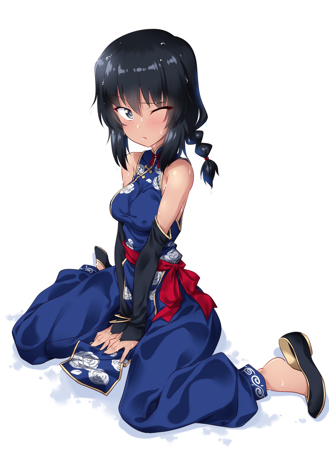 andou_rena, asian_clothes, chinadress, girls_und_panzer, kuzuryuu_kennosuke, wet