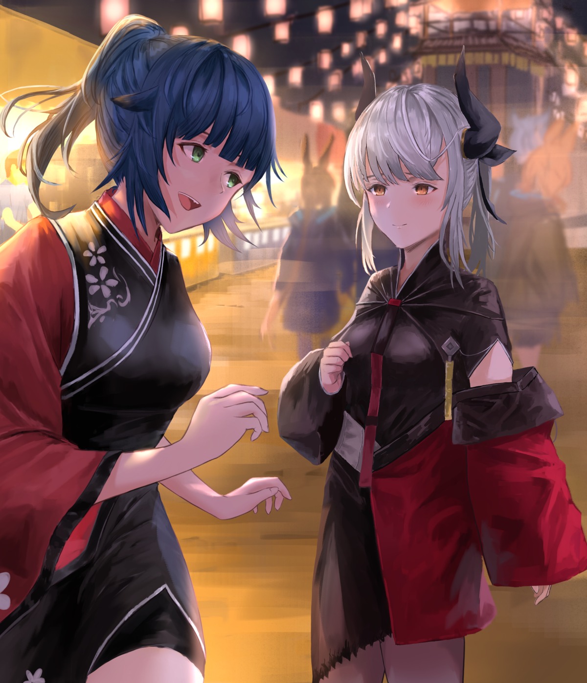 animal_ears, arknights, asian_clothes, horns, jessica_(arknights), liskarm_(arknights), nekomimi, uzurako