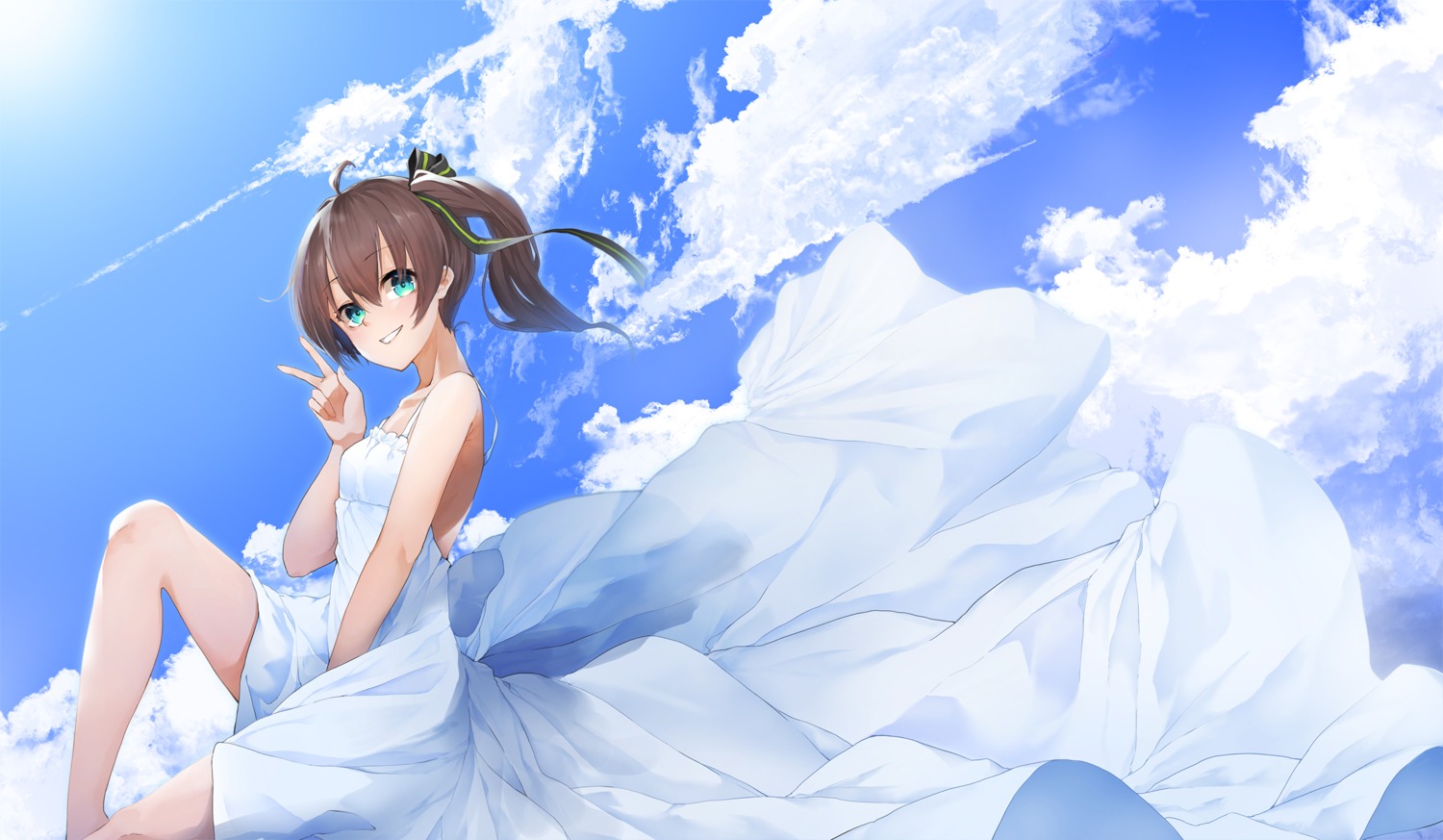 dress, hololive, natsuiro_matsuri, no_bra, skirt_lift, summer_dress, toto_(kuro_toto)