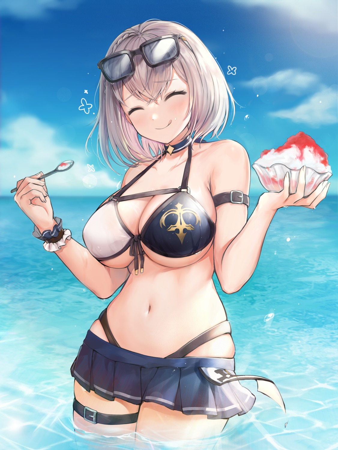 bikini, cleavage, garter, hololive, luzzi_(milllim), megane, shirogane_noel, swimsuits