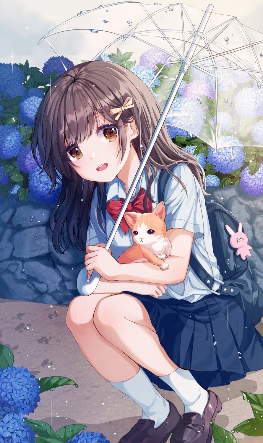 nanna_(heyj2888), neko, seifuku, skirt_lift, umbrella, wet