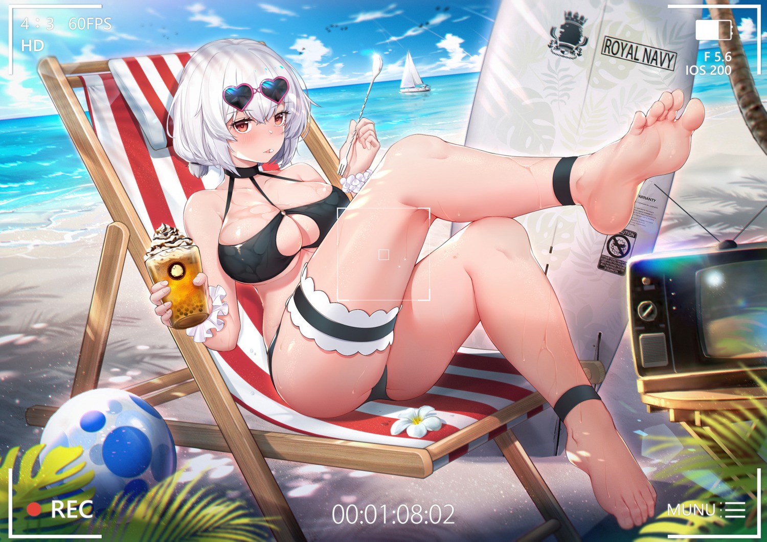 azur_lane, bikini, feet, megane, sirius_(azur_lane), stardust_(chen'ai_weiding), swimsuits, wet