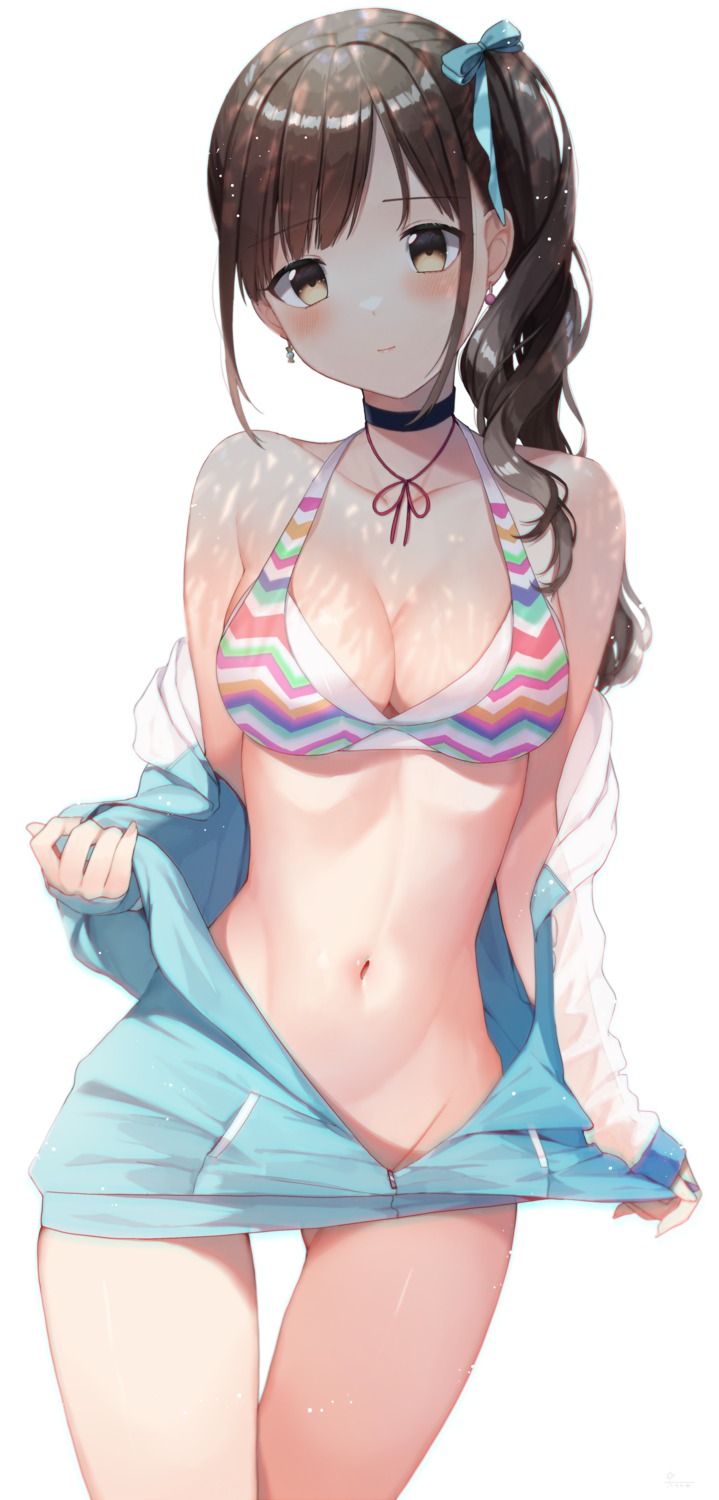 bikini_top, bottomless, cleavage, open_shirt, sakuyunomi, see_through, sonoda_chiyoko, swimsuits, the_idolm@ster, the_idolm@ster_shiny_colors, undressing