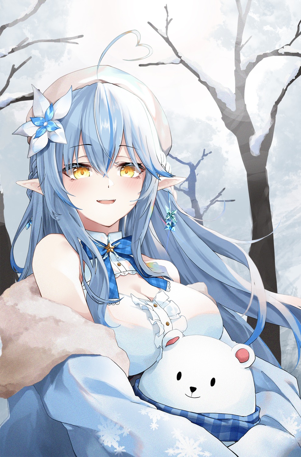 cleavage, elf, hololive, pointy_ears, toto_(kuro_toto), yukihana_lamy