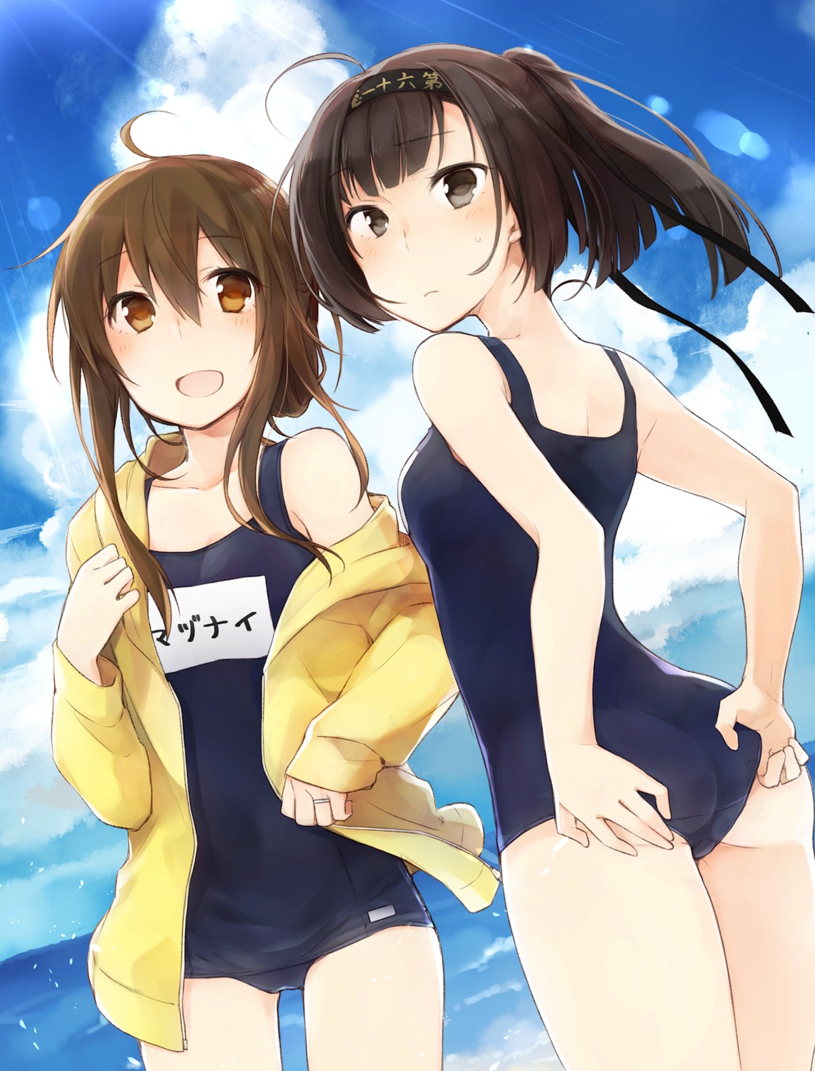 akizuki_(kancolle), ass, inazuma_(kancolle), kantai_collection, mikoto_kei, school_swimsuit, swimsuits