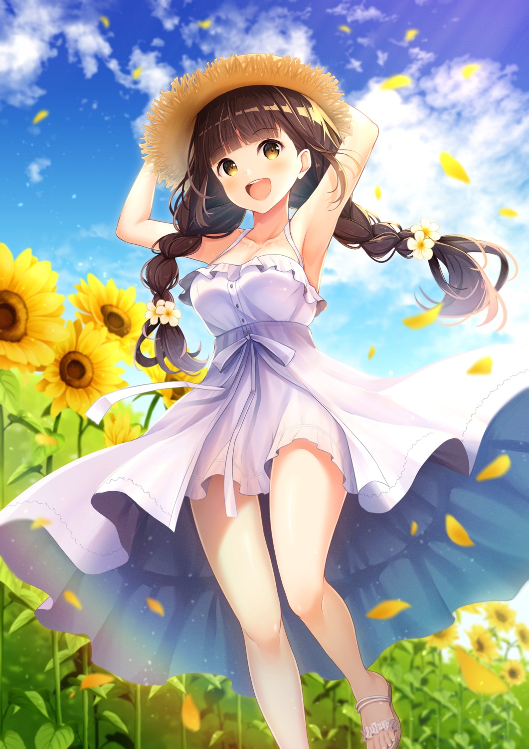 cleavage, dress, koki_(latte1023), no_bra, skirt_lift, summer_dress