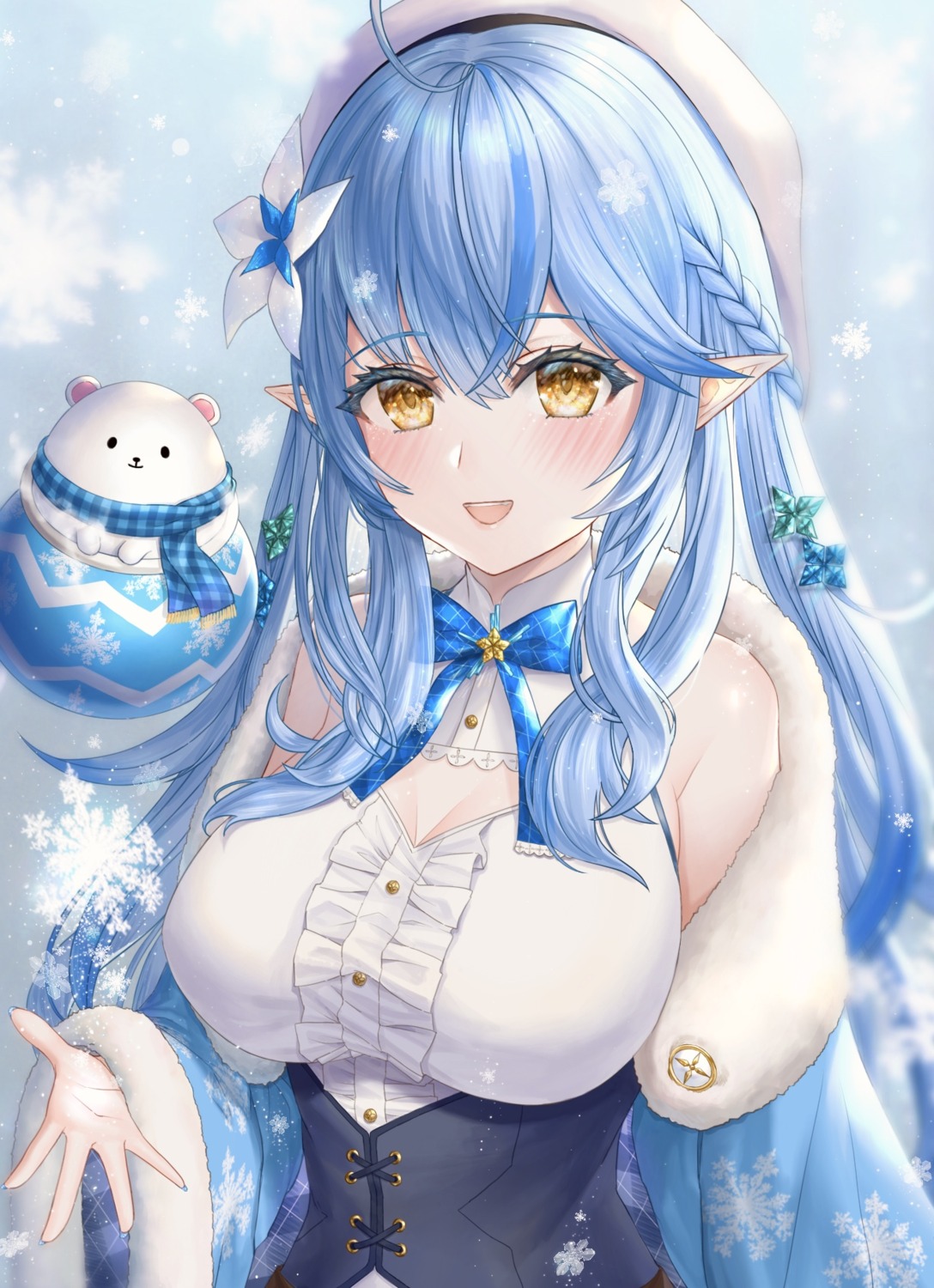 cleavage, elf, hololive, pointy_ears, uni_(uni9248), yukihana_lamy