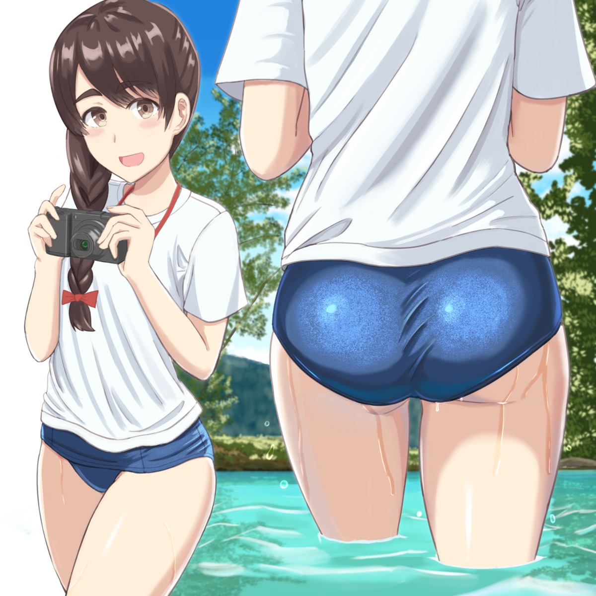 ass, kantai_collection, mayomaru1, school_swimsuit, swimsuits, uranami_(kancolle), wet