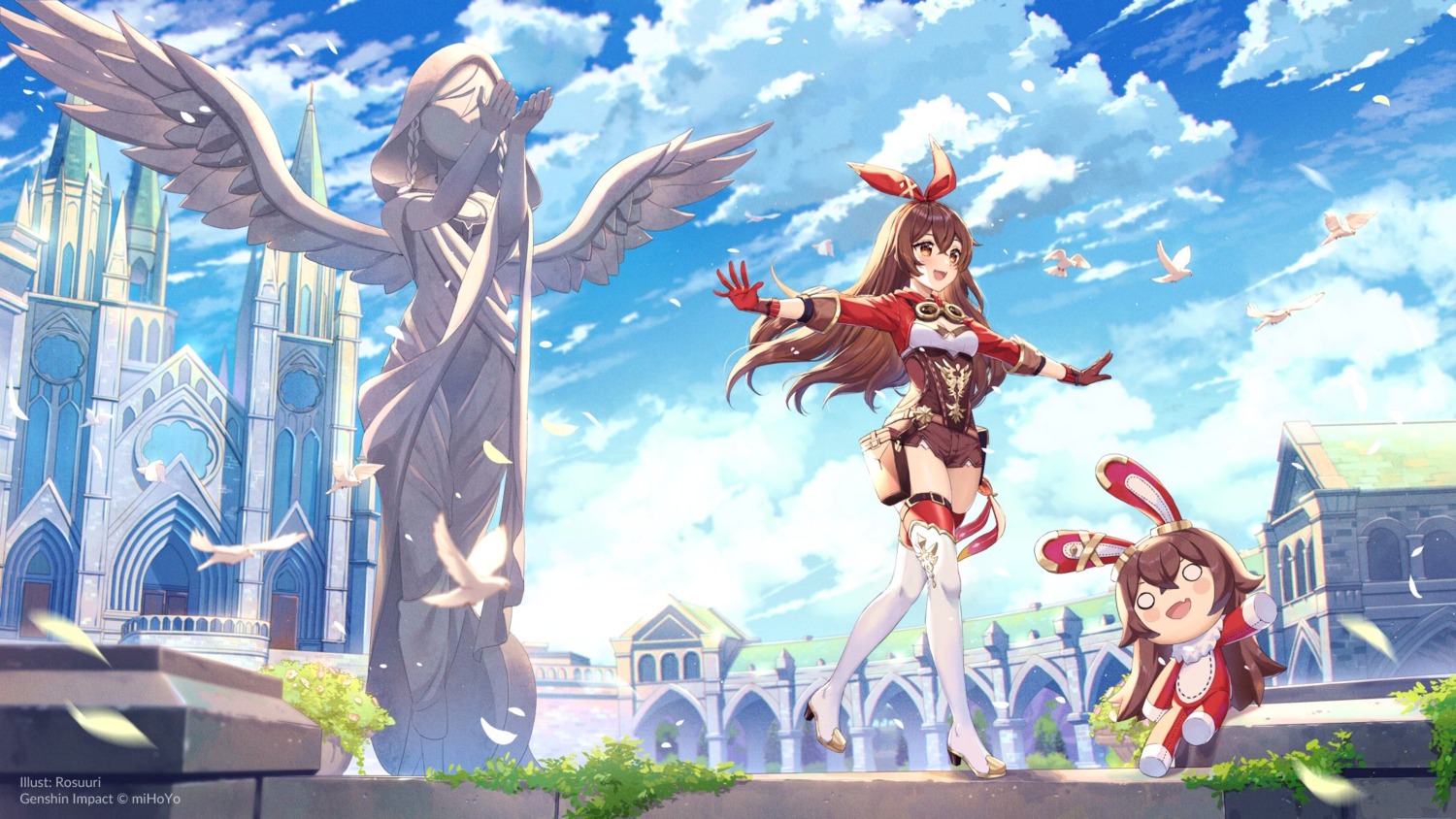 amber_(genshin_impact), animal_ears, baron_bunny, bunny_ears, chibi, genshin_impact, heels, rosuuri