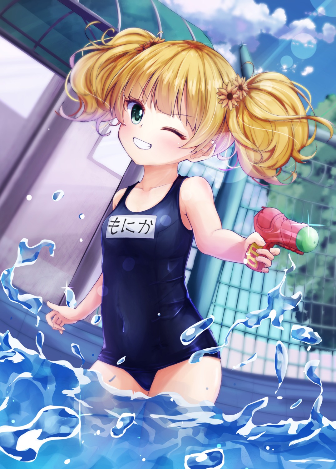 gun, monika_weisswind, princess_connect!, princess_connect!_re:dive, school_swimsuit, set_(vrkdgus1), swimsuits, wet