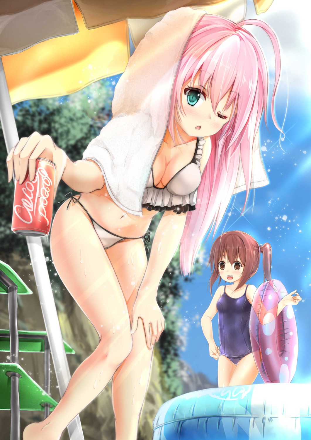 bikini, cleavage, maru_shion, school_swimsuit, swimsuits, wet