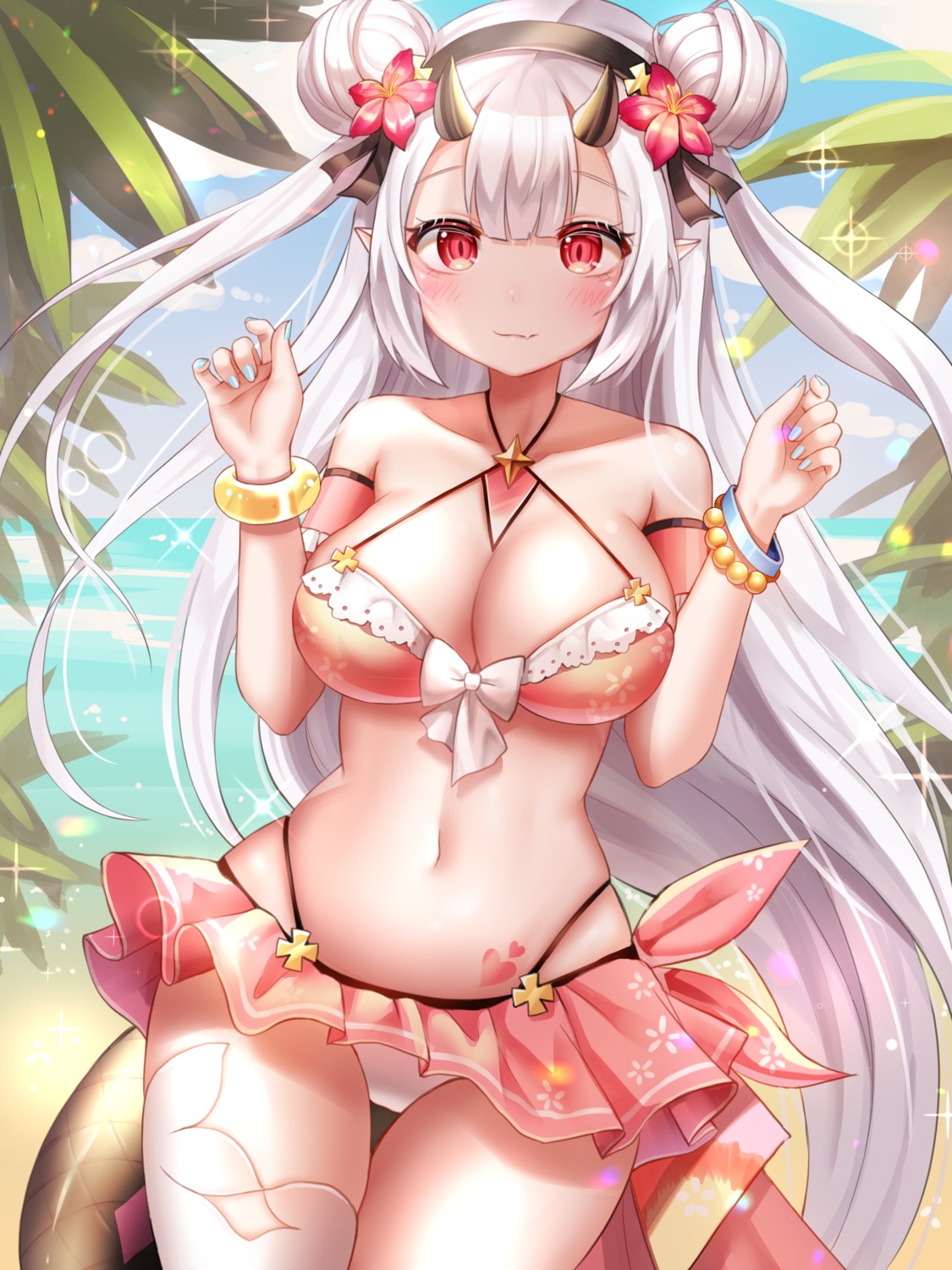 bikini, epic7, honyang, horns, pointy_ears, swimsuits, tail, tattoo