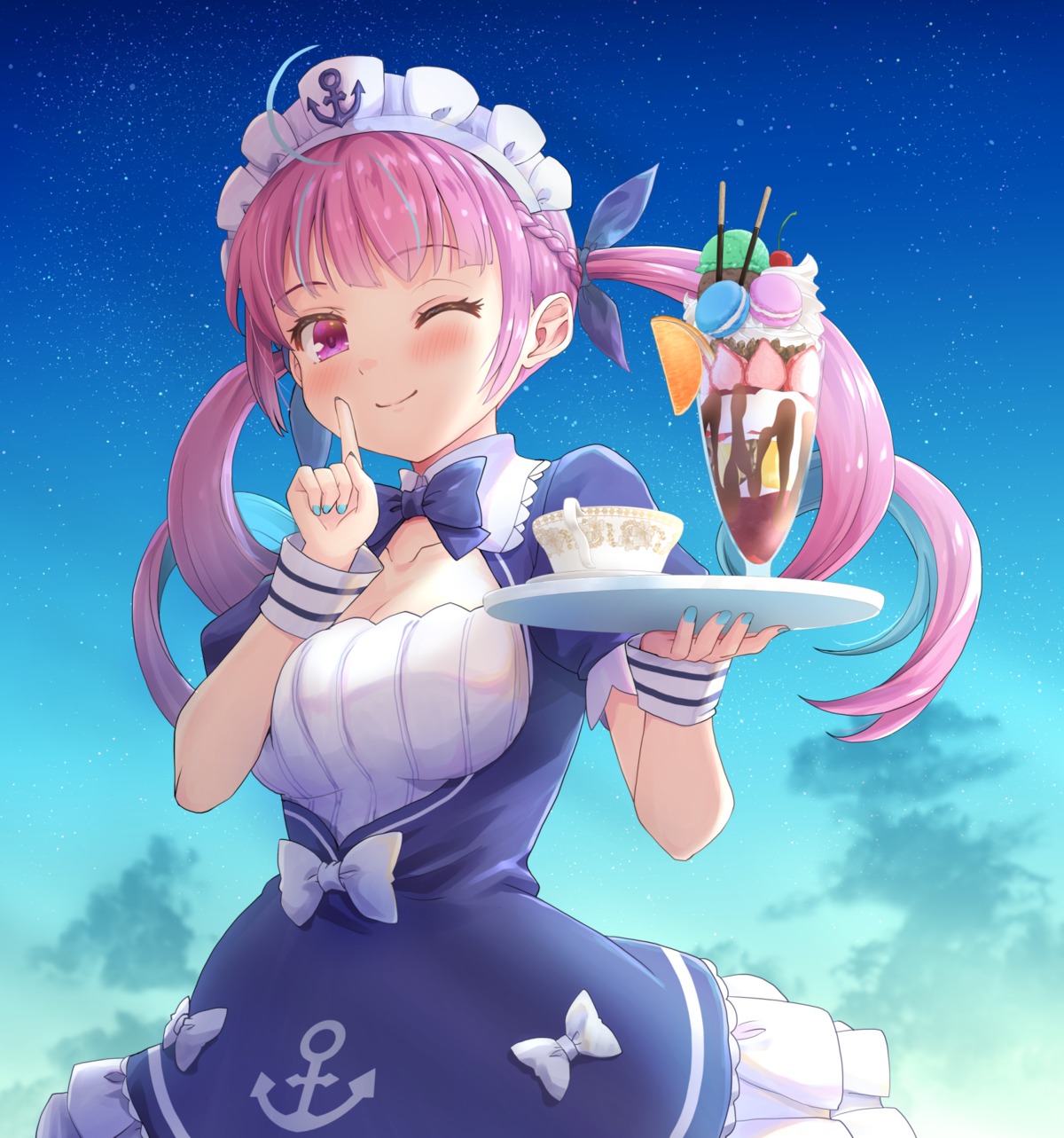 cleavage, haniwa_(leaf_garden), hololive, maid, minato_aqua