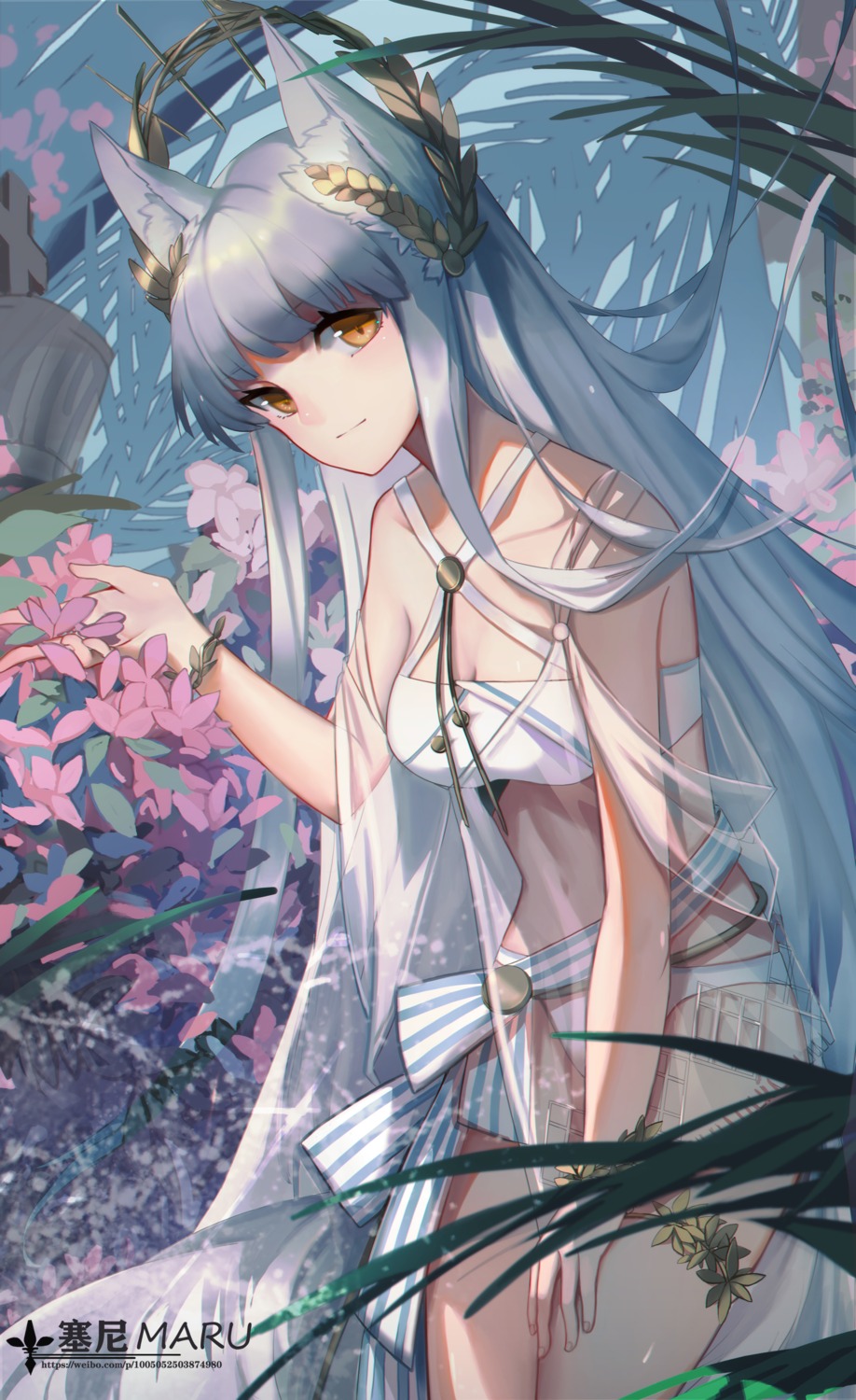 animal_ears, arknights, bikini, platinum_(arknights), riyu_(gauzama), see_through, swimsuits