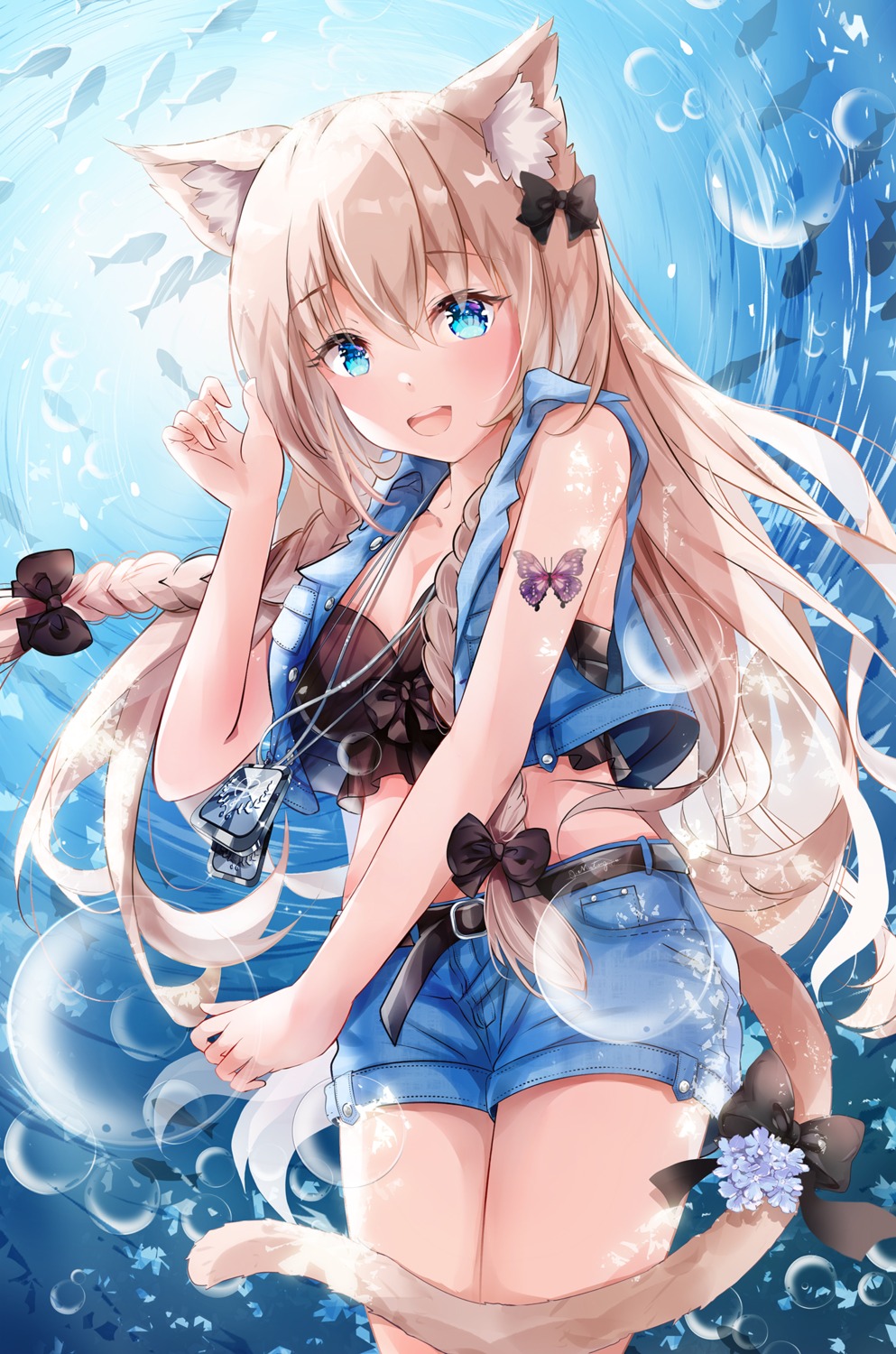 animal_ears, cleavage, mutang, nekomimi, tail, tattoo