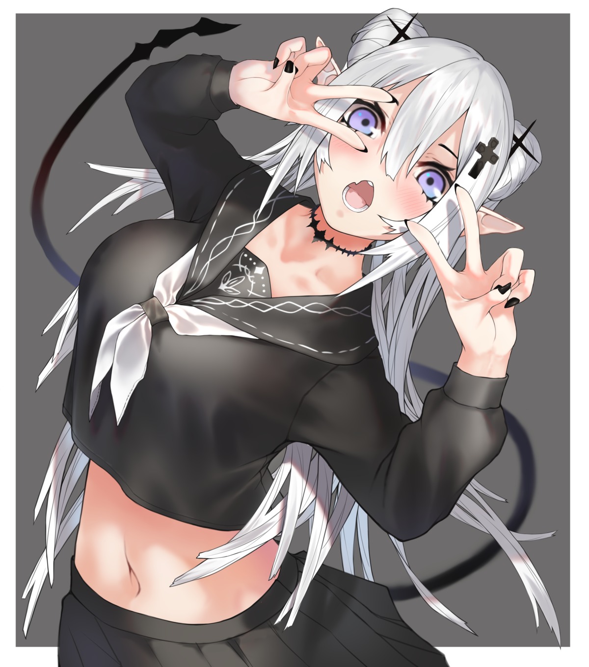 kesuno, pointy_ears, seifuku, tail