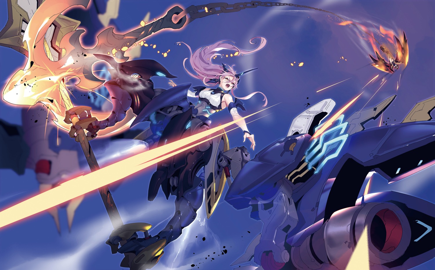horns, mecha_musume, weapon, zhu_fun