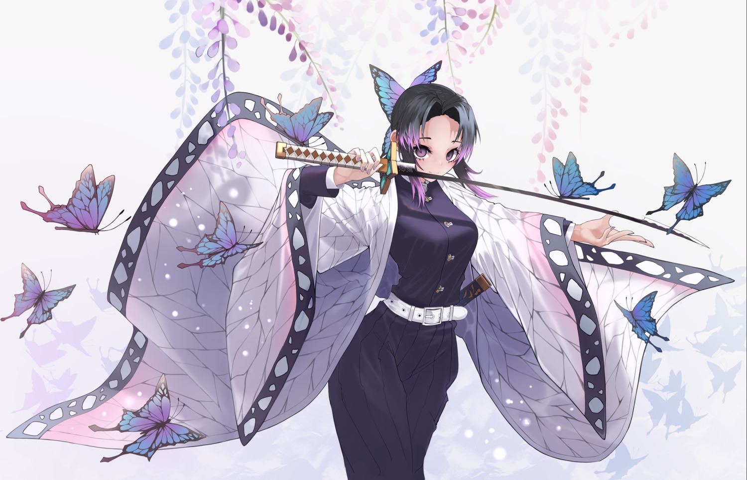 japanese_clothes, kesuno, kimetsu_no_yaiba, kochou_shinobu, sword, uniform