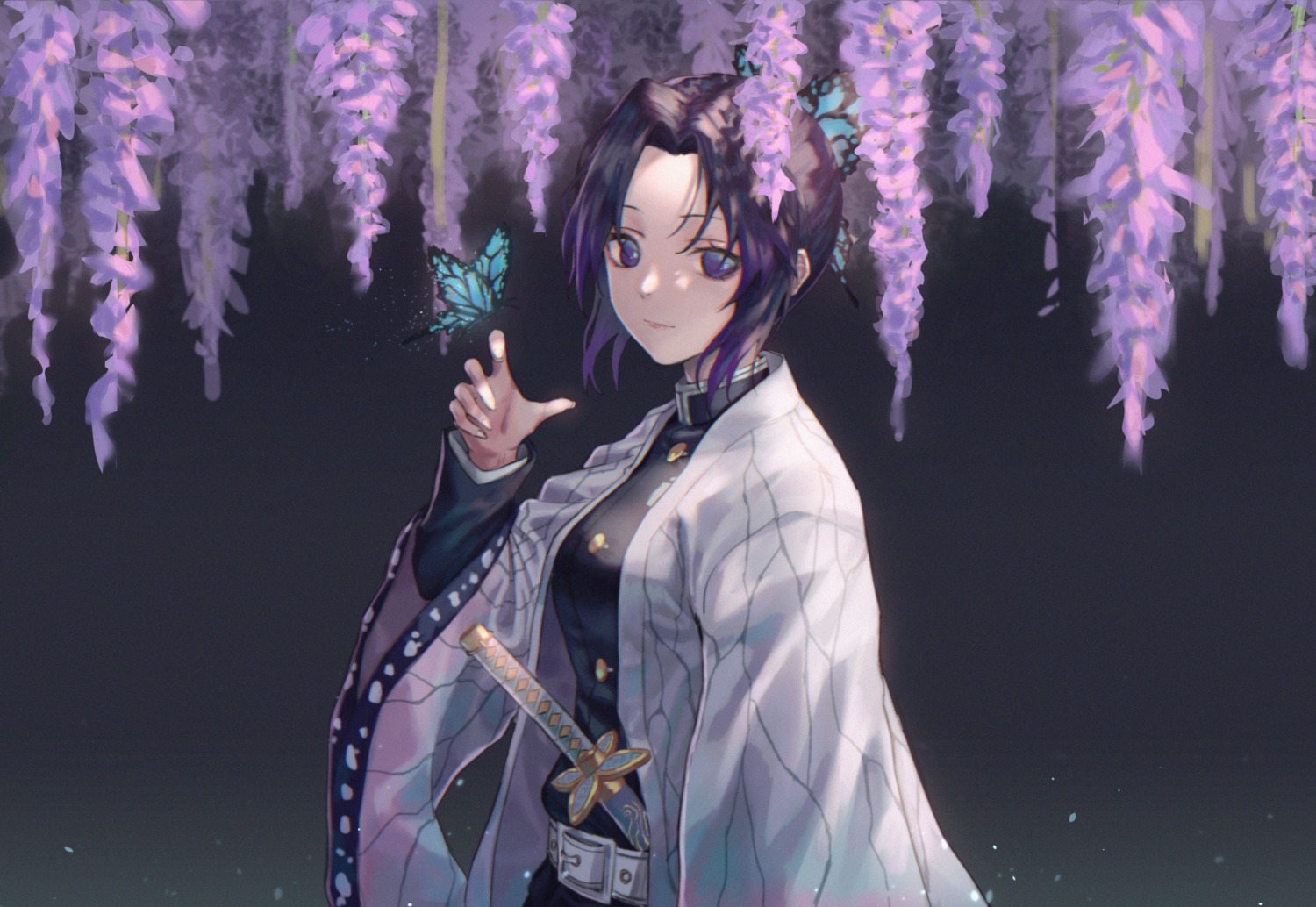 7aehyun, japanese_clothes, kimetsu_no_yaiba, kochou_shinobu, sword, uniform