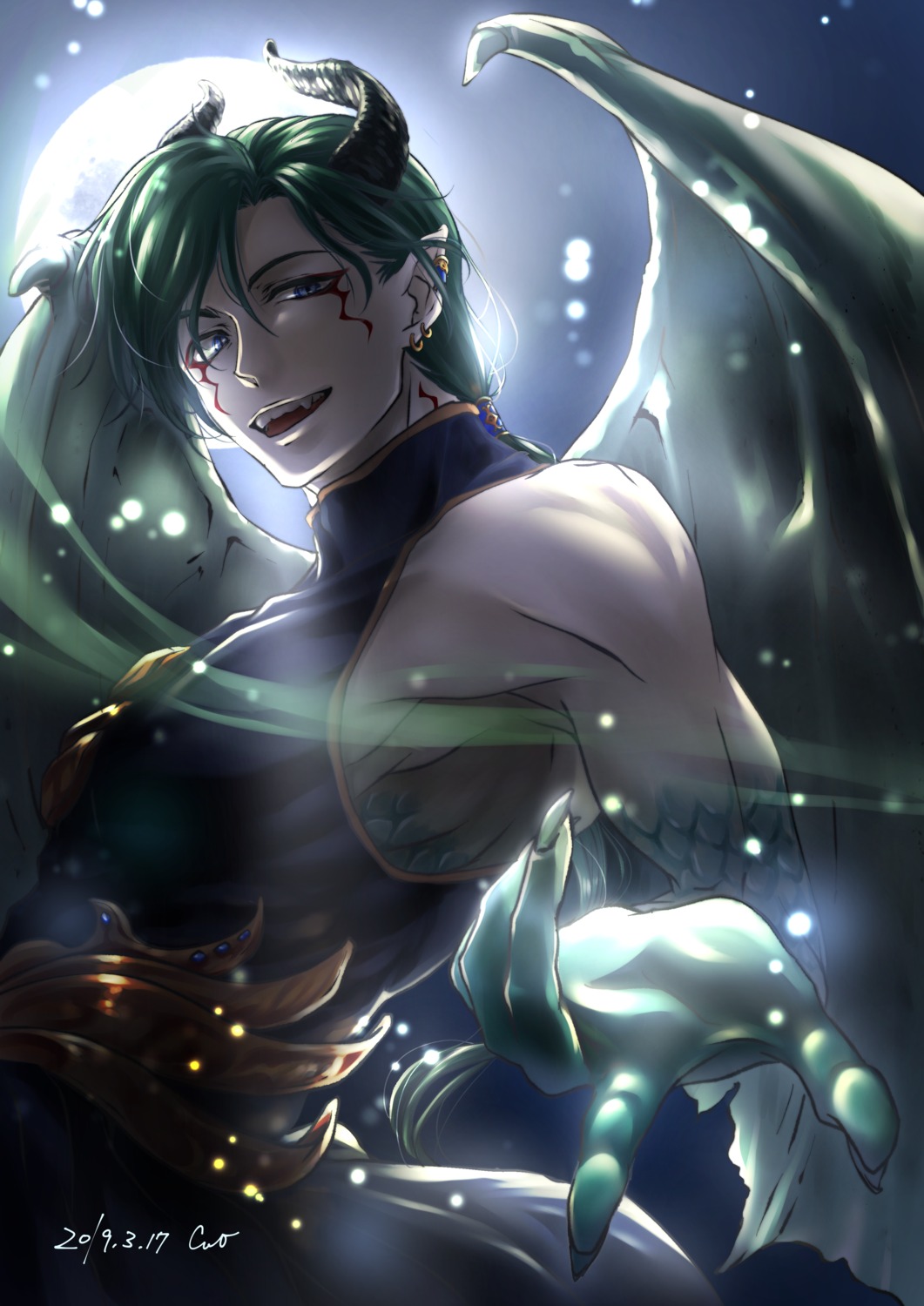 akatsuki_no_yona, cao, horns, jae-ha, male, monster, pointy_ears, tattoo, wings