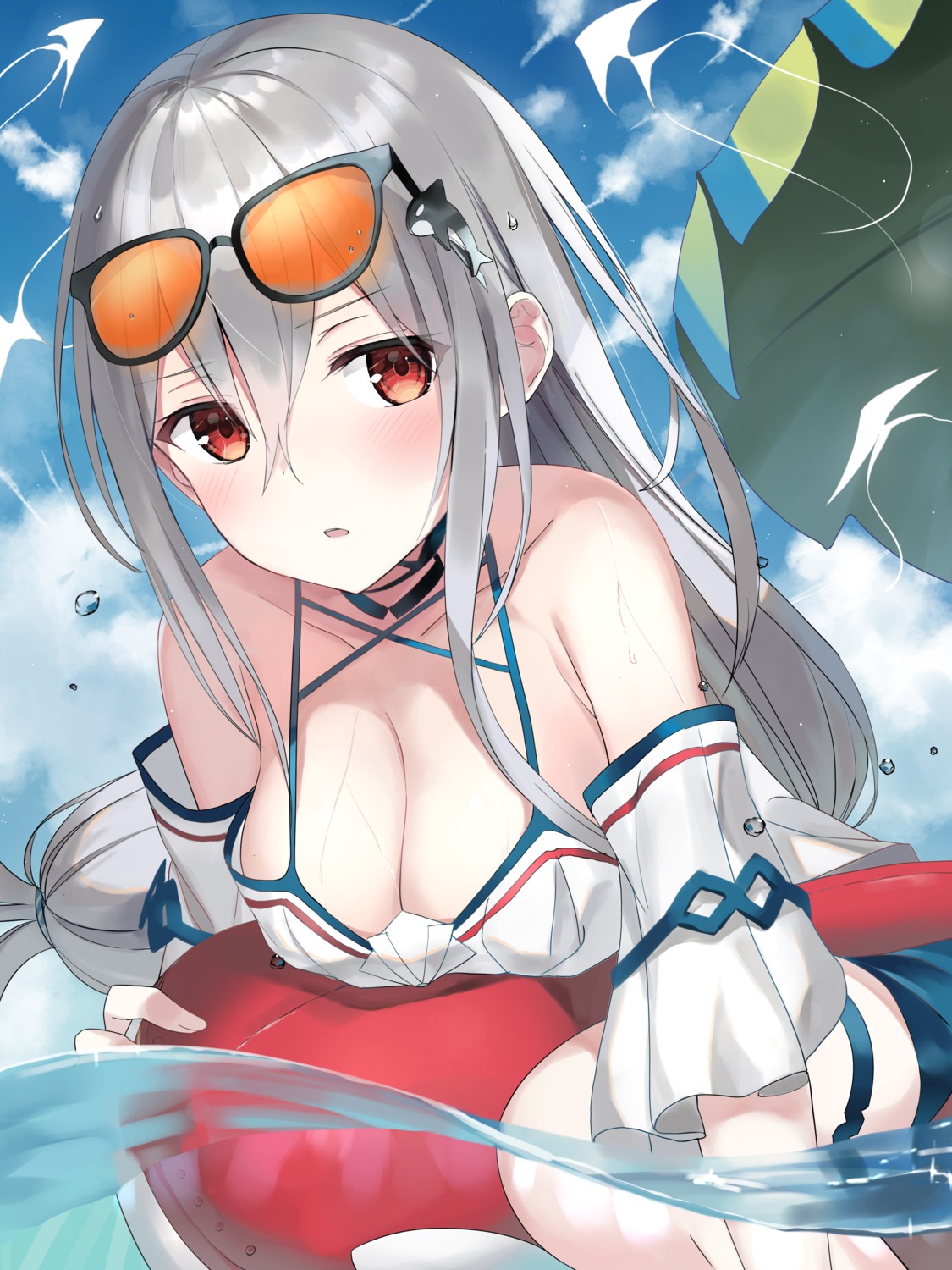 arknights, garter, megane, skadi_(arknights), swimsuits, wet, zukan_(db_tyoutyo)