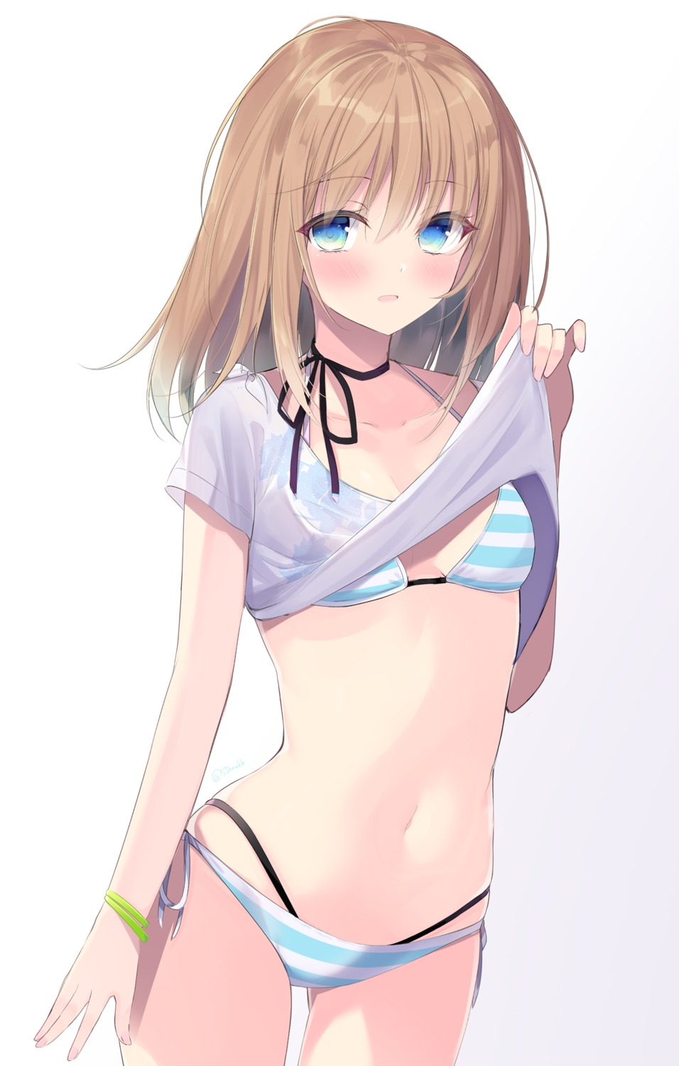 bikini, sasahara_wakaba, shirt_lift, swimsuits, undressing