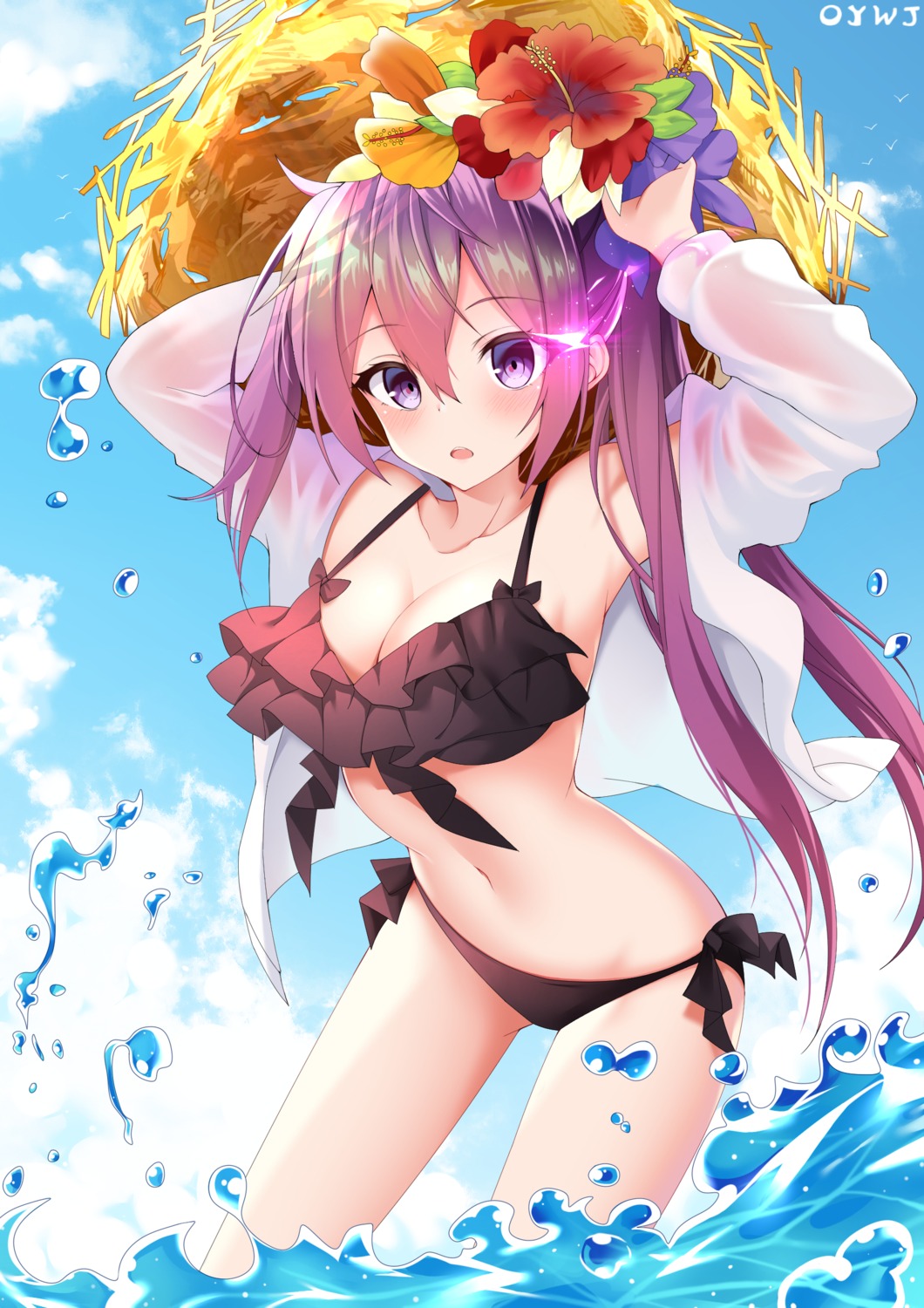 bikini, black_rock_shooter, open_shirt, oywj, see_through, swimsuits, wet, wet_clothes