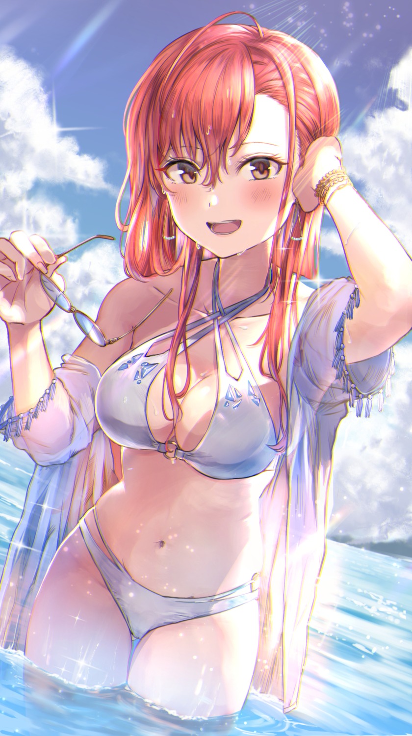 arisugawa_natsuha, bikini, cleavage, open_shirt, shaka_(staito0515), swimsuits, the_idolm@ster, the_idolm@ster_shiny_colors, wet