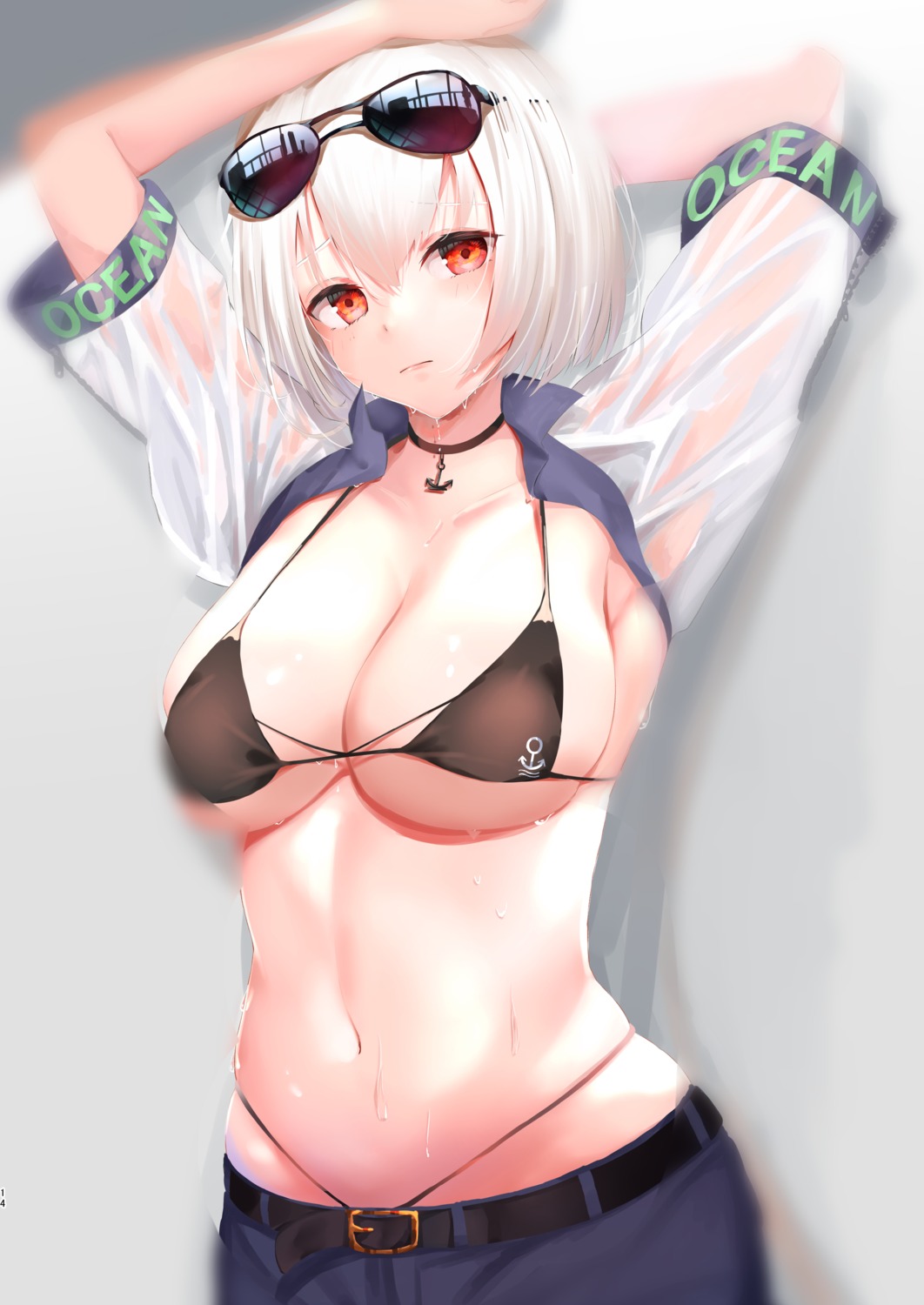 ashita_no_sakuya, azur_lane, bikini, megane, open_shirt, see_through, sirius_(azur_lane), swimsuits