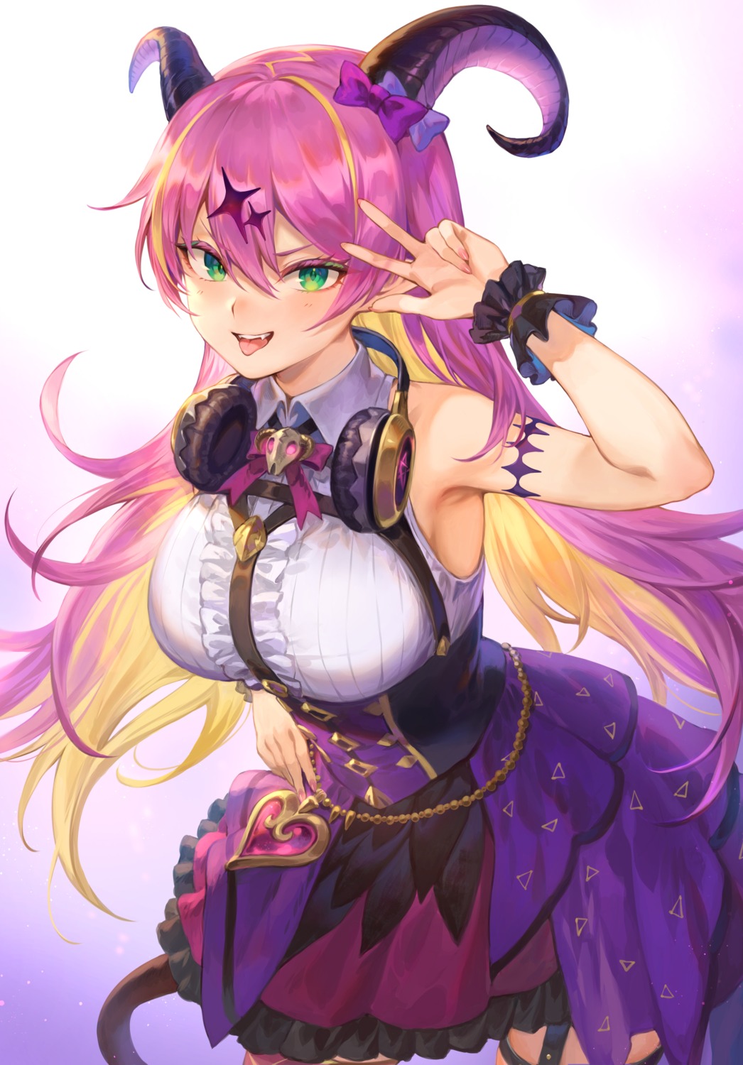 garter, headphones, hololive, horns, mano_aloe, mashu_(003), tail