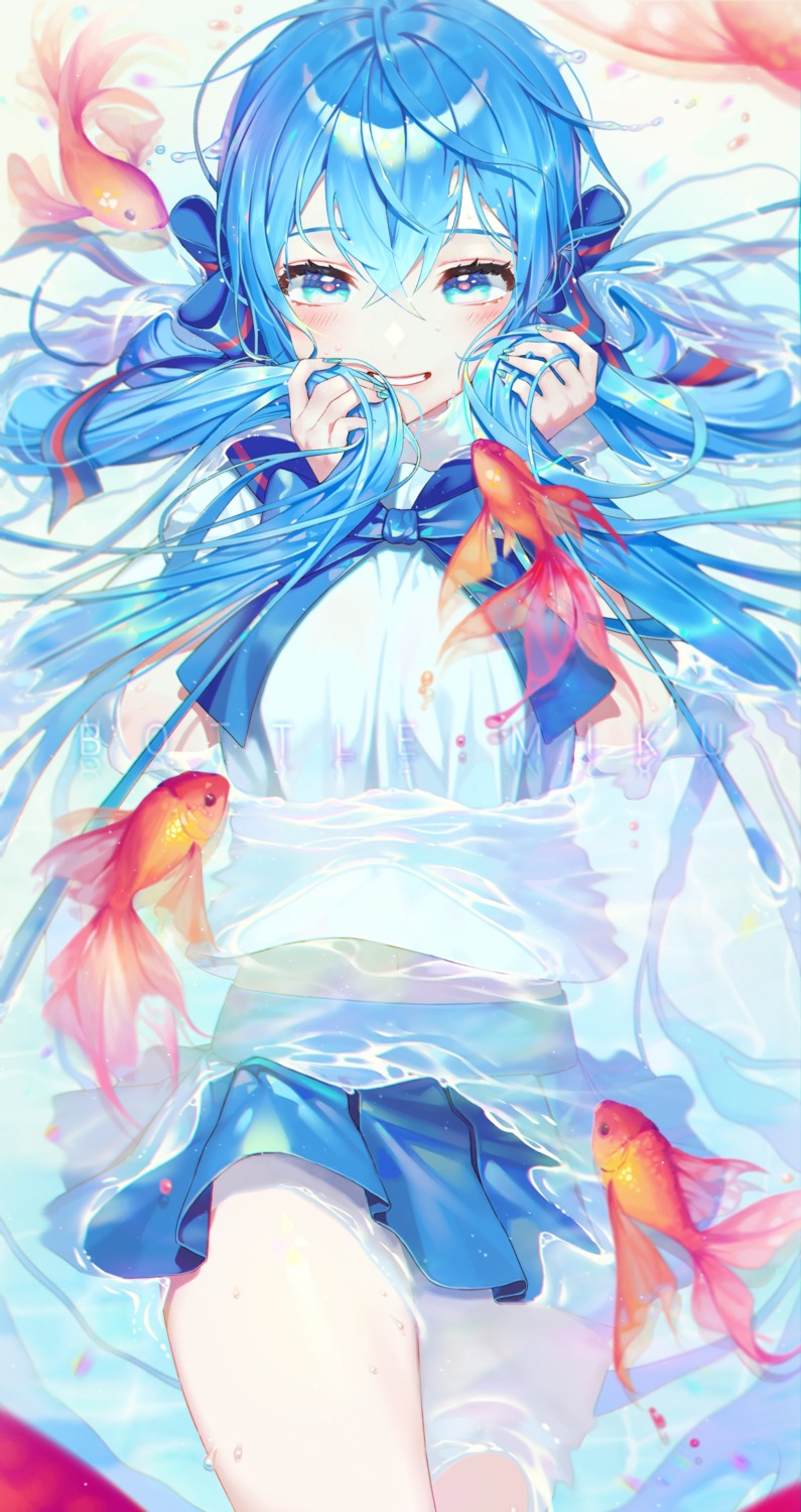 bottle_miku, dede, hatsune_miku, seifuku, skirt_lift, vocaloid, wet
