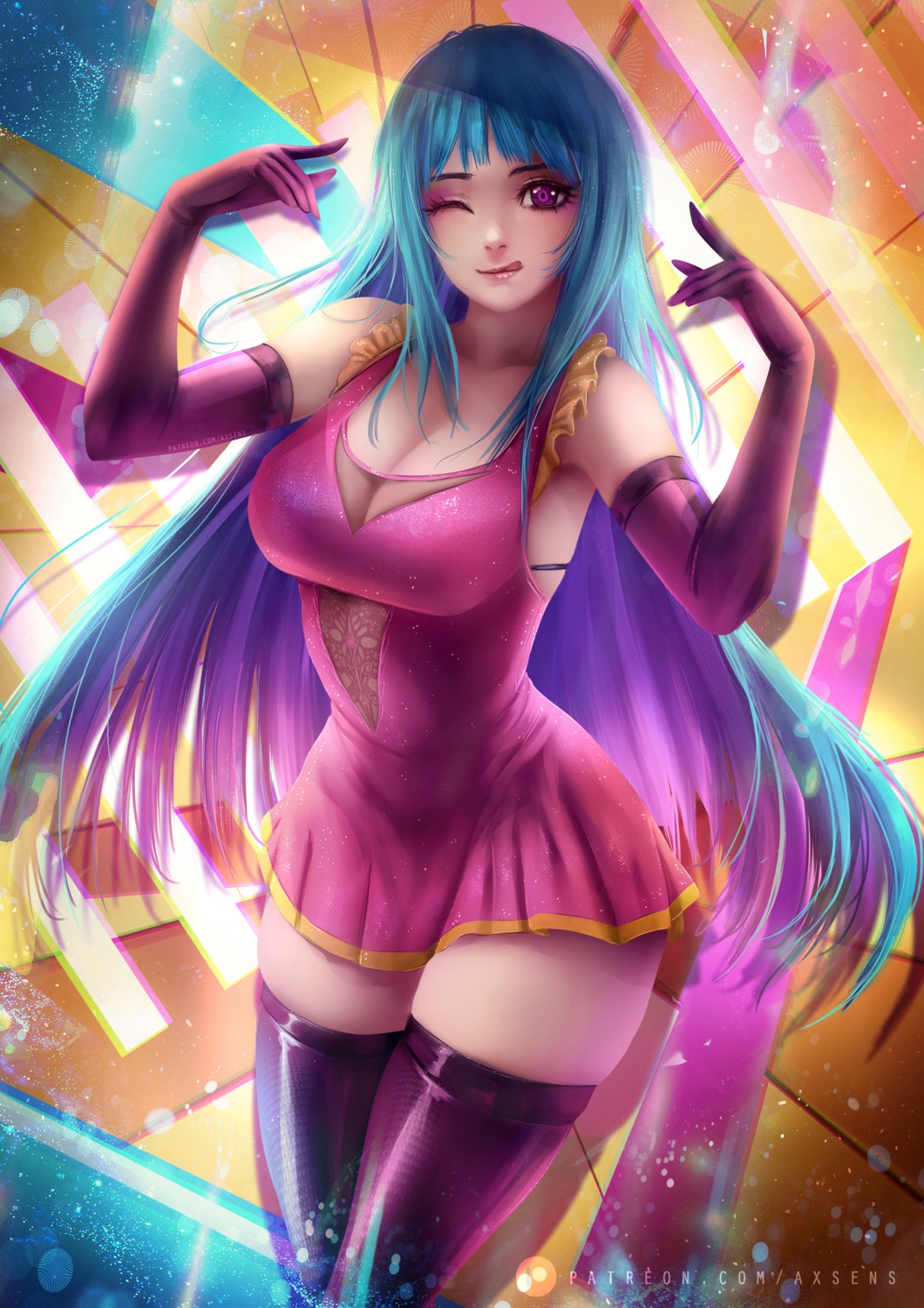 axsens, cleavage, dress, me!me!me!, meme_(me!me!me!), see_through, thighhighs
