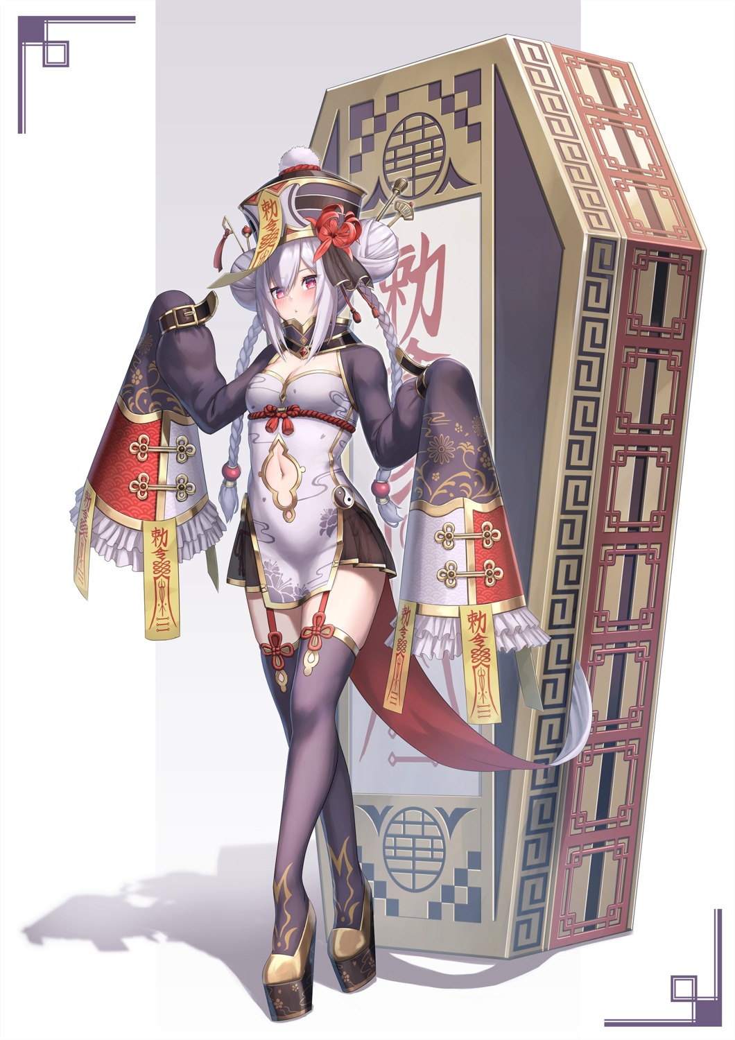 asian_clothes, chinadress, cleavage, jane_(king's_raid), king's_raid, stockings, suraimu_(suraimuraimu), thighhighs