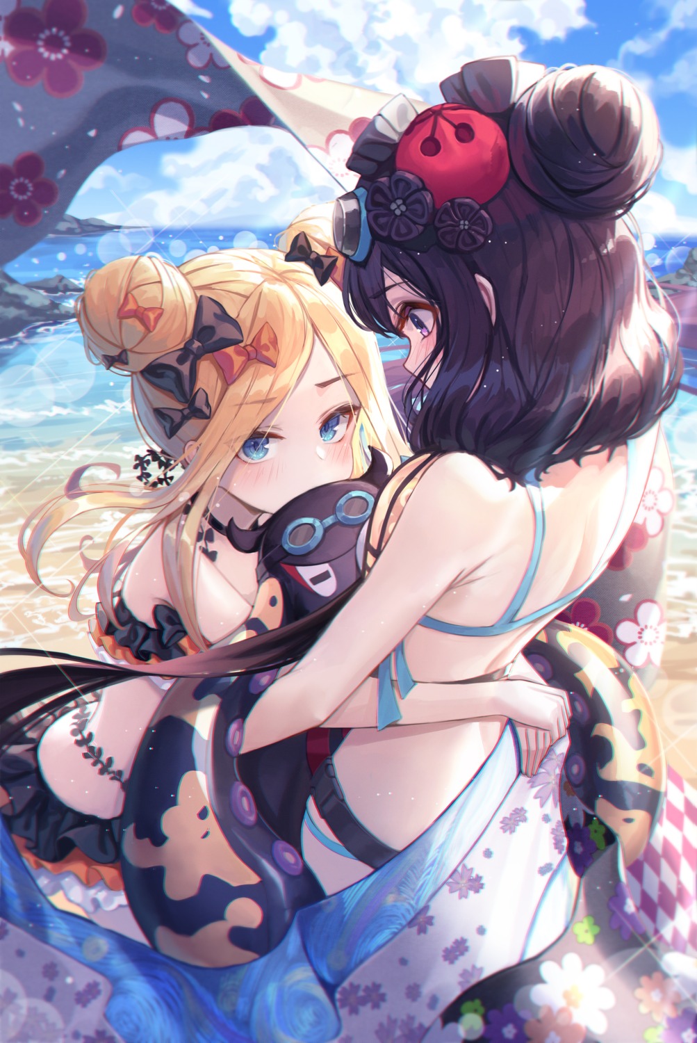 abigail_williams_(fate), bikini, chyopeuteu, fate/grand_order, katsushika_hokusai_(fate), swimsuits, tentacles, yuri