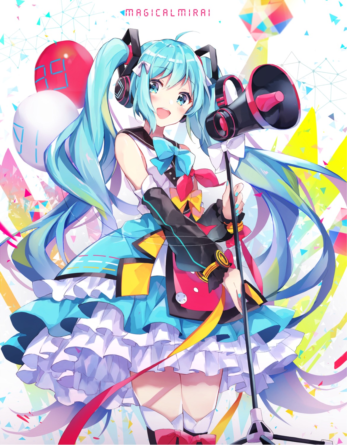 hatsune_miku, headphones, magical_mirai, peneko, thighhighs, vocaloid