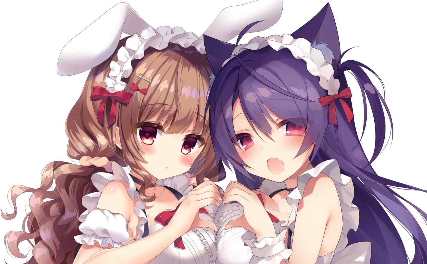 animal_ears, bunny_ears, honoka_(moe-moeko), maid, moeka, nekomimi, symmetrical_docking, yoruneko