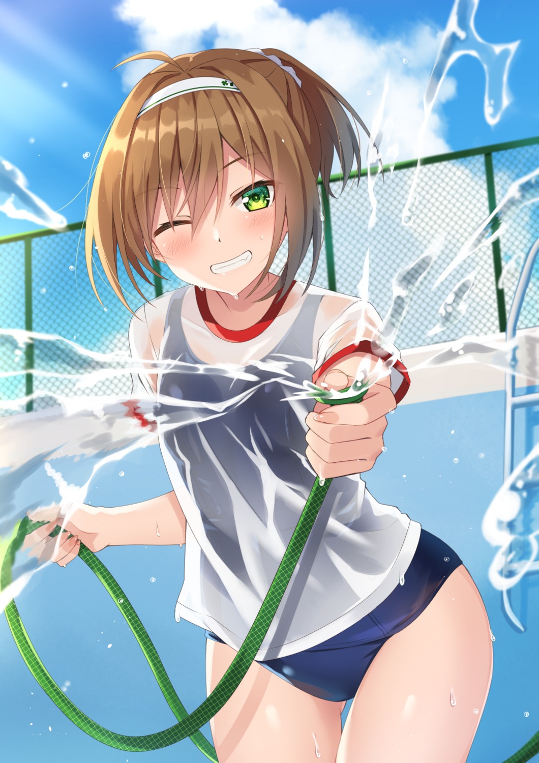 gym_uniform, komori_kuduyu, school_swimsuit, see_through, swimsuits, wet, wet_clothes